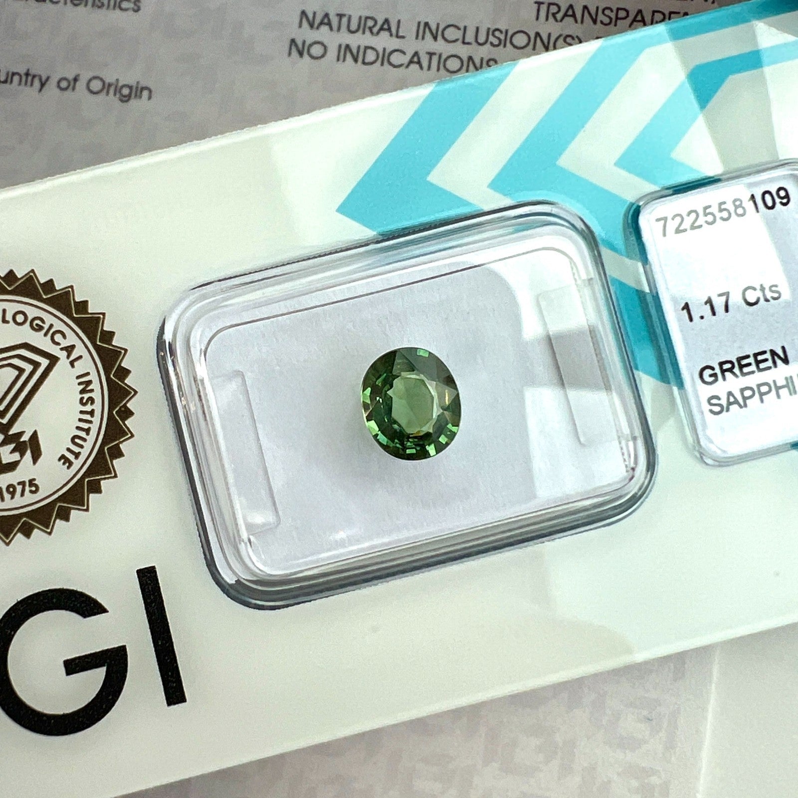 IGI CERTIFIED 1.17ct AUSTRALIAN Sapphire NATURAL Vivid Green Oval UNTREATED Gem