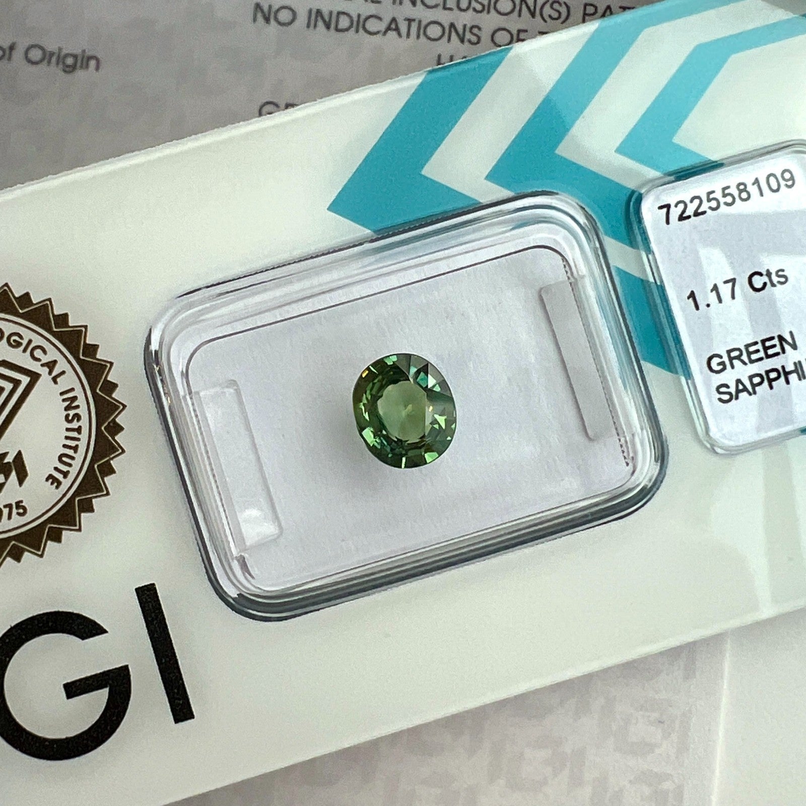 IGI CERTIFIED 1.17ct AUSTRALIAN Sapphire NATURAL Vivid Green Oval UNTREATED Gem — view 3