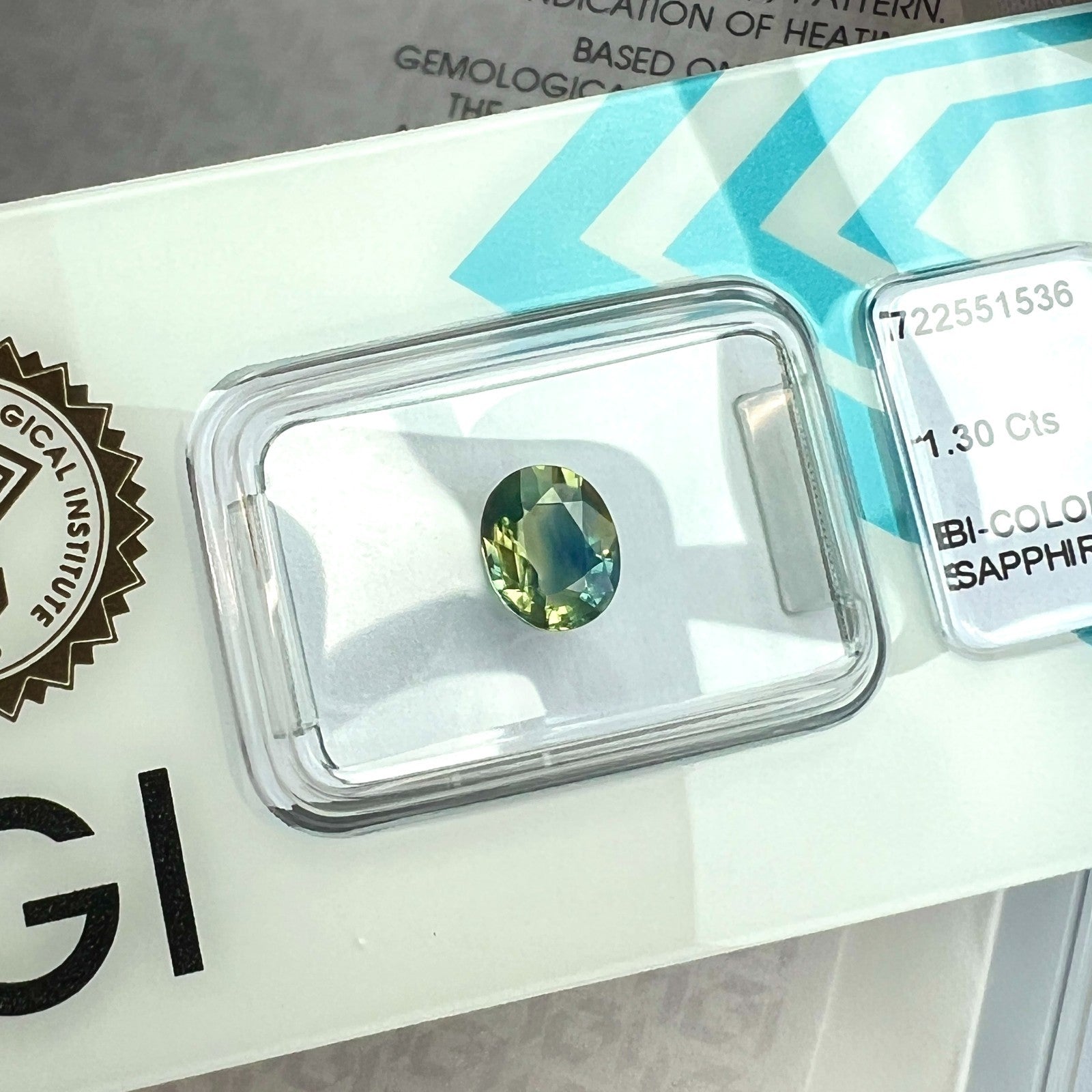 IGI CERTIFIED 1.30ct AUSTRALIA Bi Colour Yellow Blue NATURAL Sapphire Oval Cut