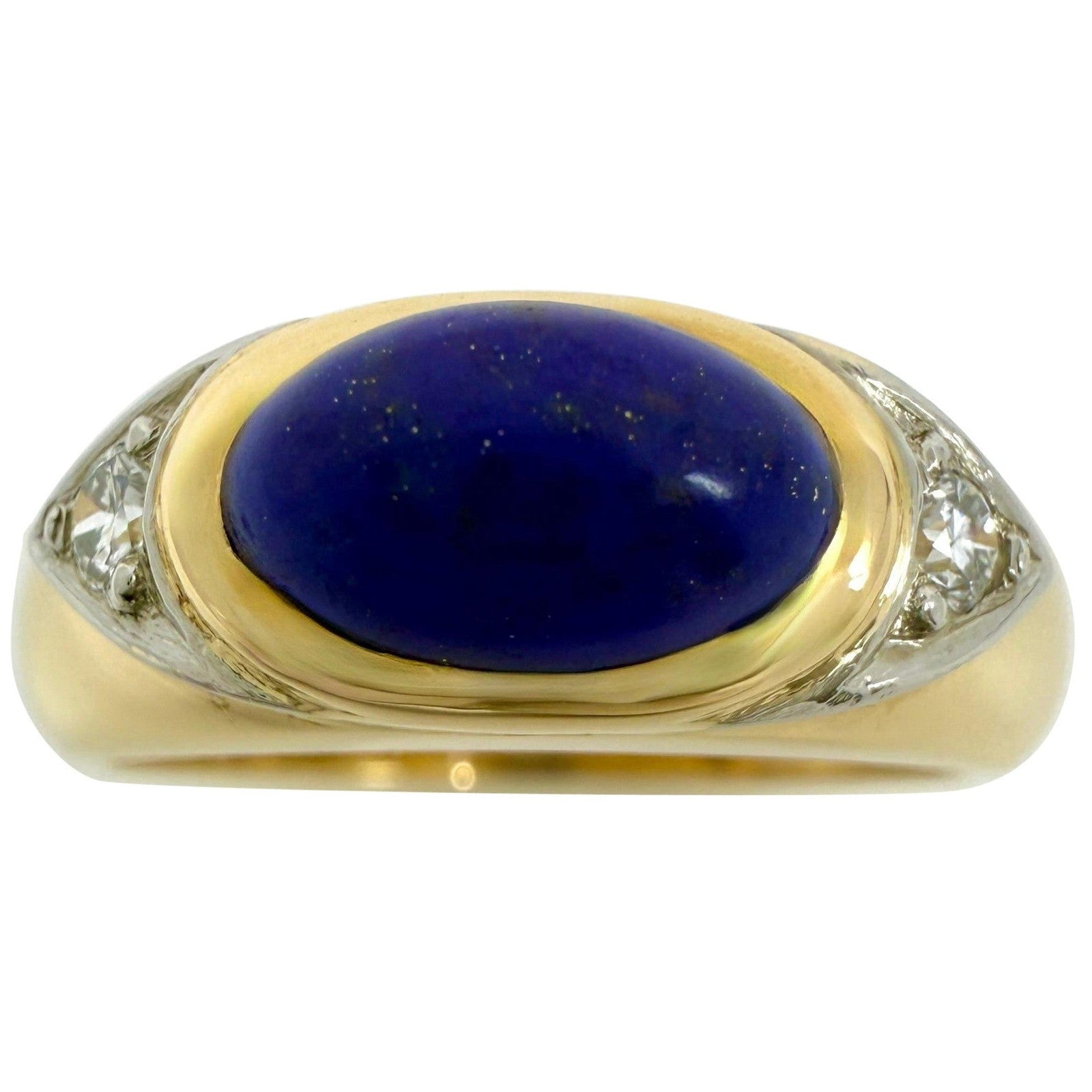 Vintage Van Cleef & Arpels Lapis Lazuli & Diamond 18k Gold & Platinum Dome Ring