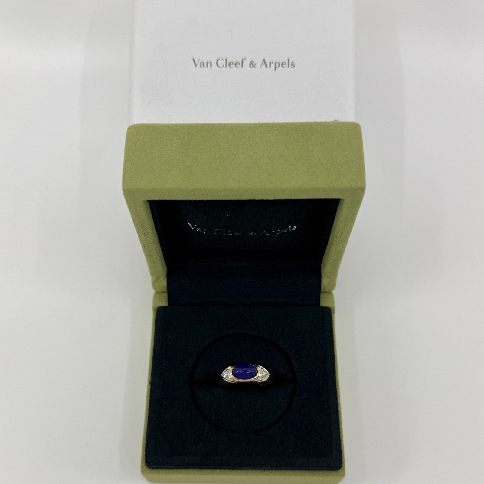 Vintage Van Cleef & Arpels Lapis Lazuli & Diamond 18k Gold & Platinum Dome Ring — view 2