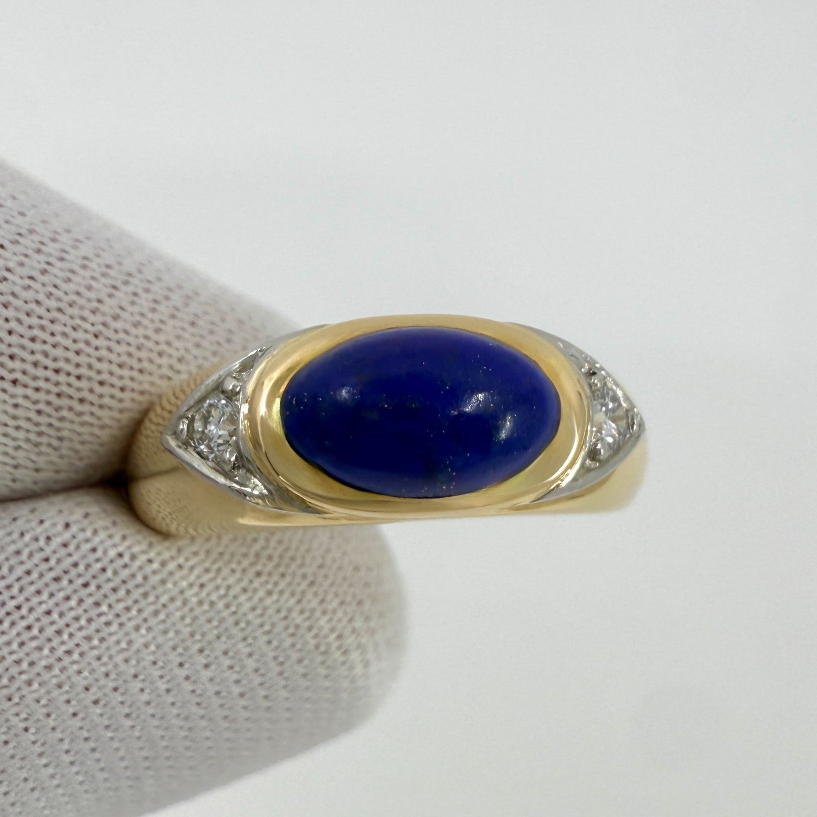 Vintage Van Cleef & Arpels Lapis Lazuli & Diamond 18k Gold & Platinum Dome Ring — view 3