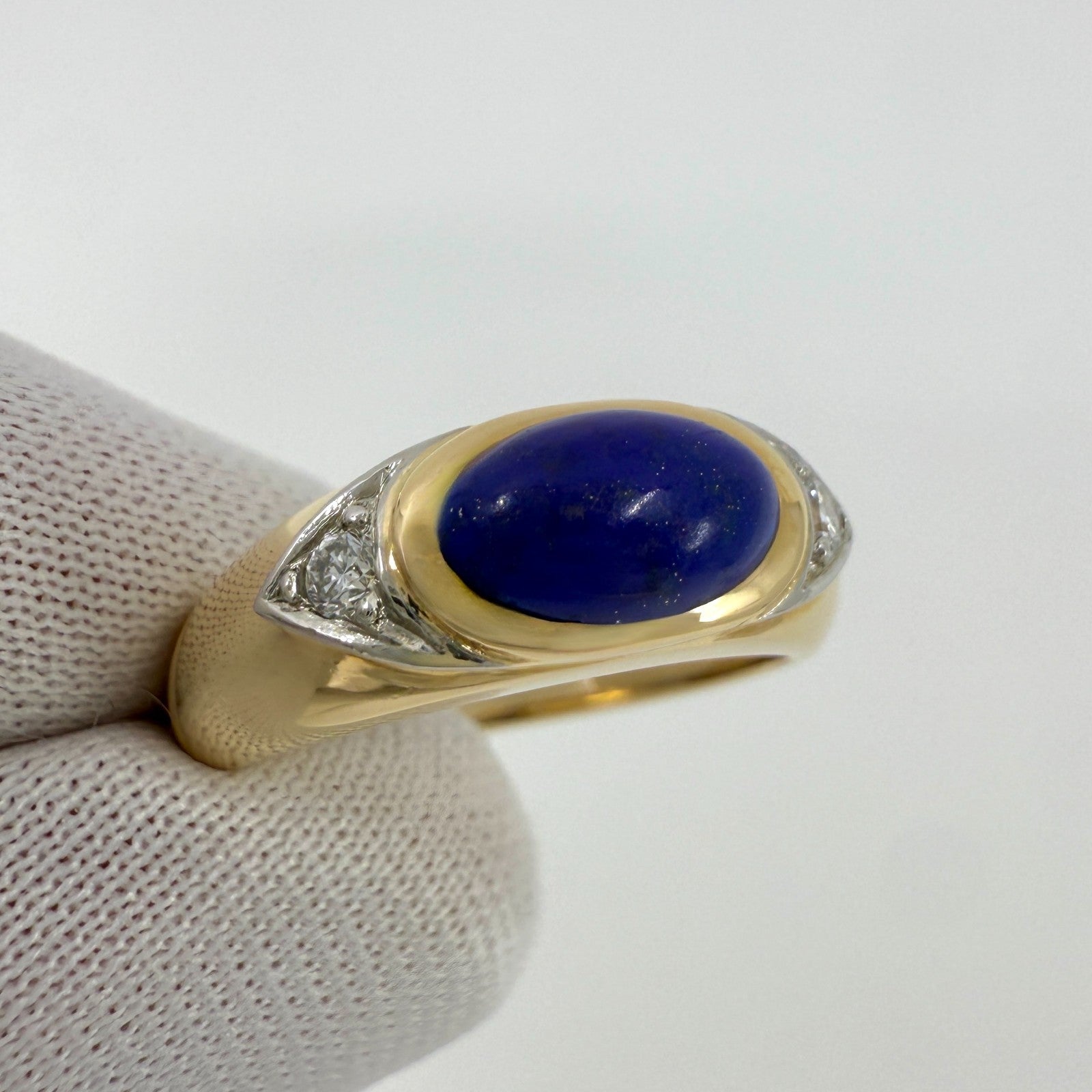 Vintage Van Cleef & Arpels Lapis Lazuli & Diamond 18k Gold & Platinum Dome Ring — view 5