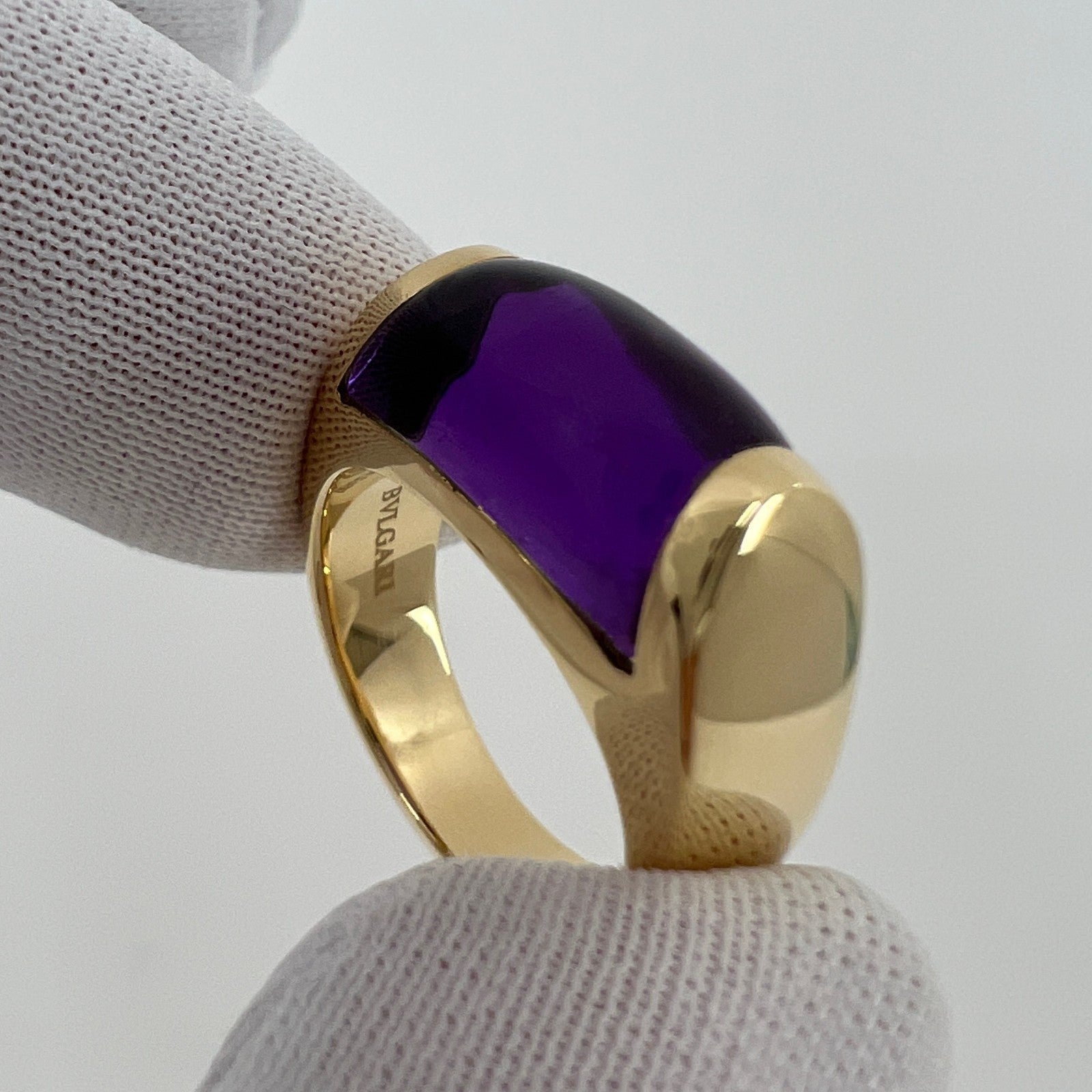 Rare Bvlgari Bulgari Tronchetto 18k Yellow Gold Purple Amethyst Ring with Box — view 4