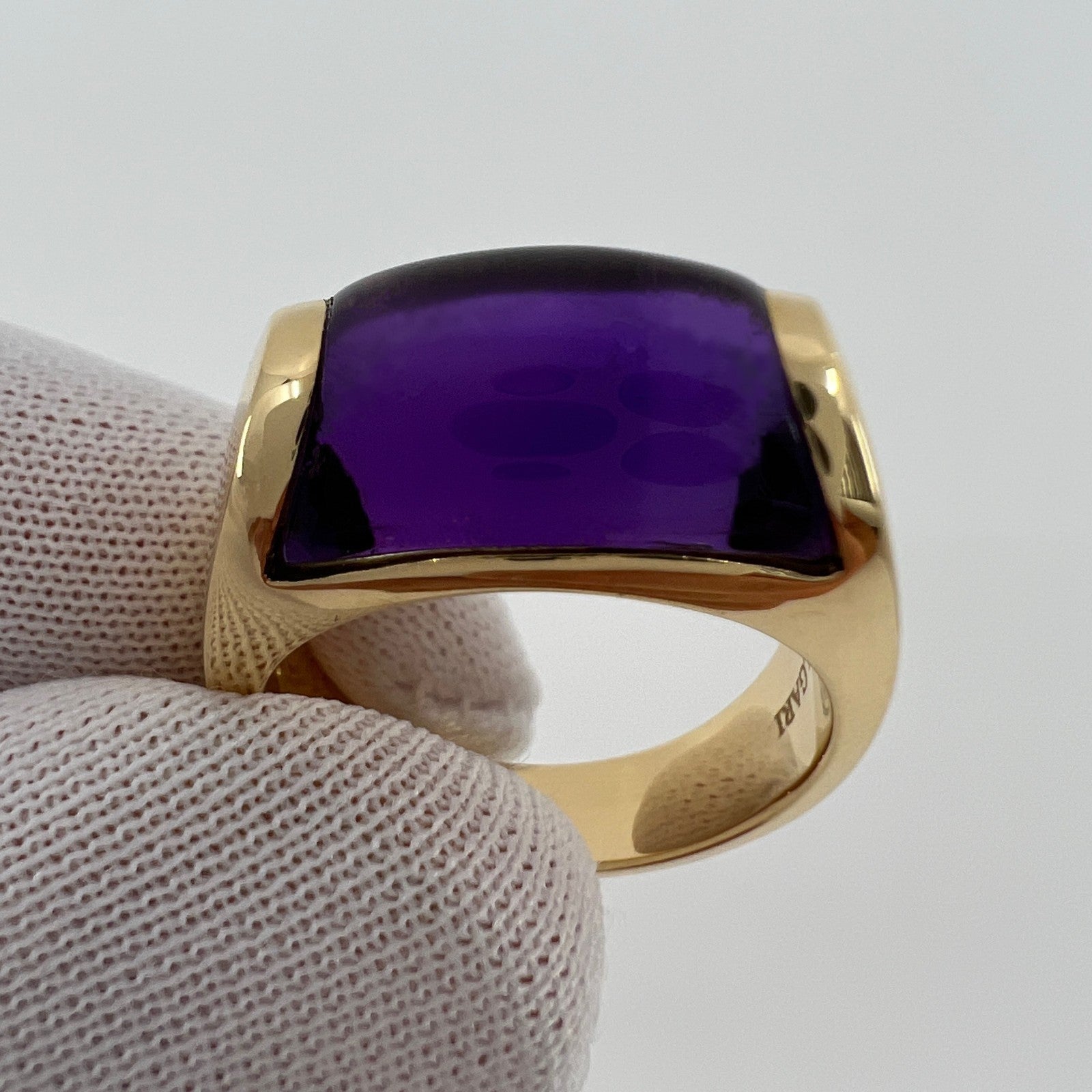 Rare Bvlgari Bulgari Tronchetto 18k Yellow Gold Purple Amethyst Ring with Box — view 5