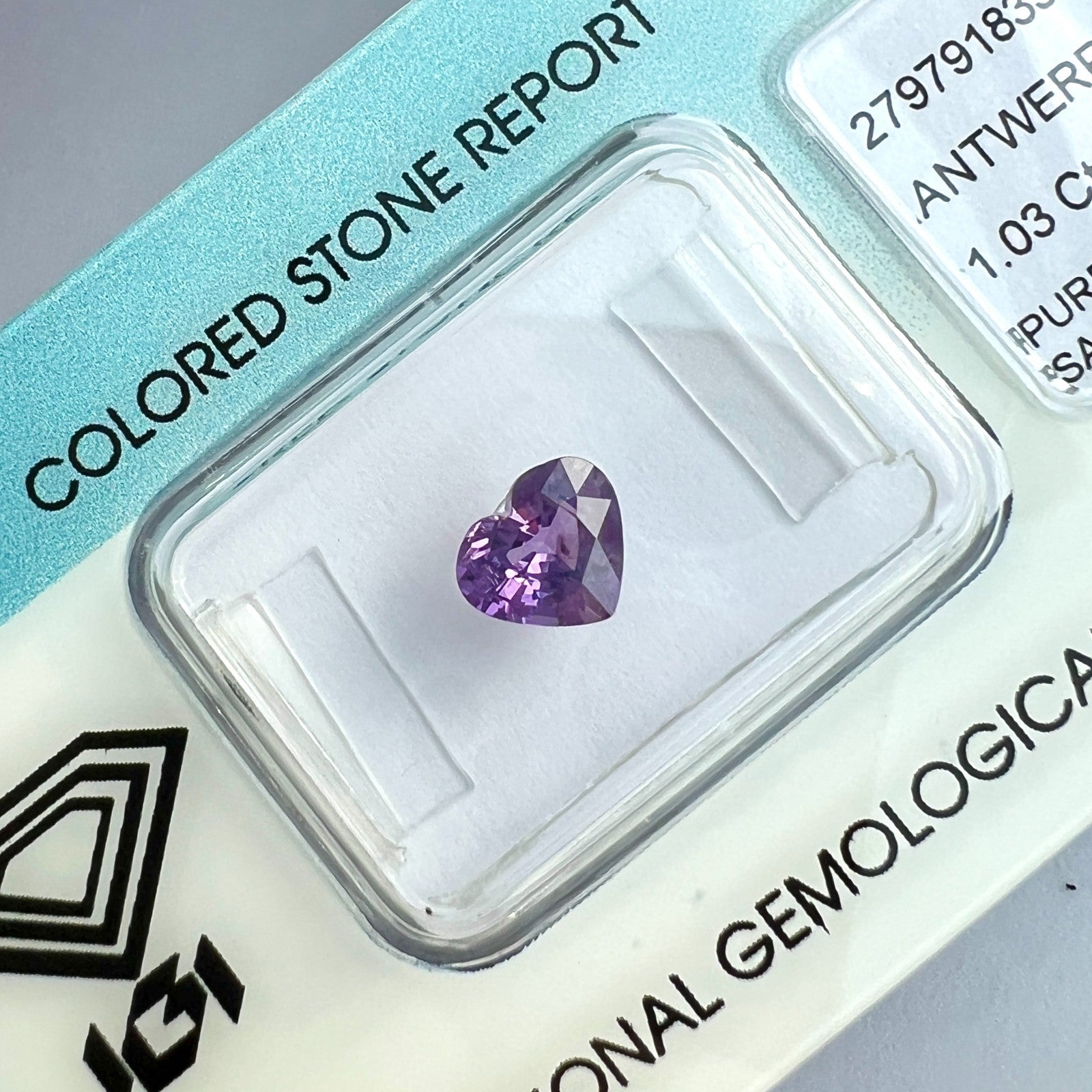 IGI CERTIFIED 1.03ct Sapphire FINE Vivid Pink Purple Heart UNTREATED Gemstone — view 4