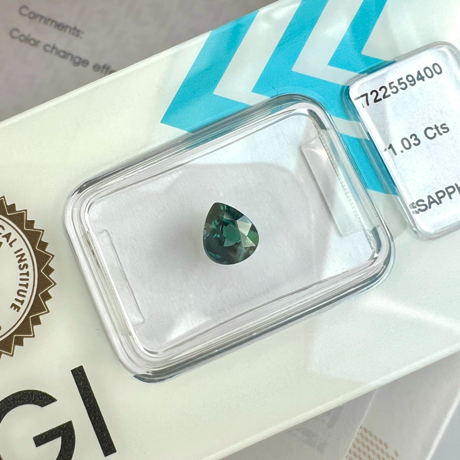 1.03ct Colour Change AUSTRALIAN Sapphire Blue Green Untreated IGI CERTIFIED Pear