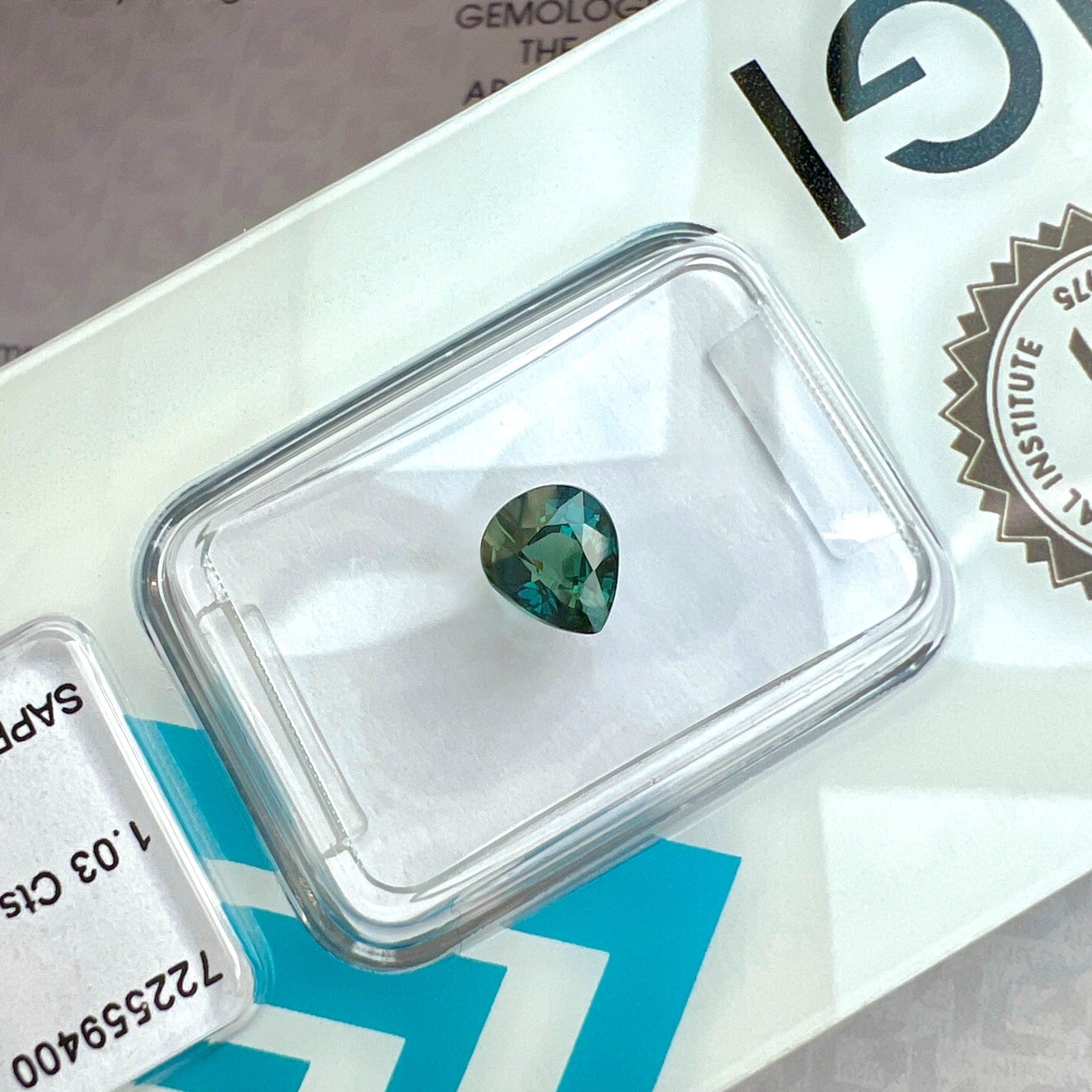 1.03ct Colour Change AUSTRALIAN Sapphire Blue Green Untreated IGI CERTIFIED Pear — view 4