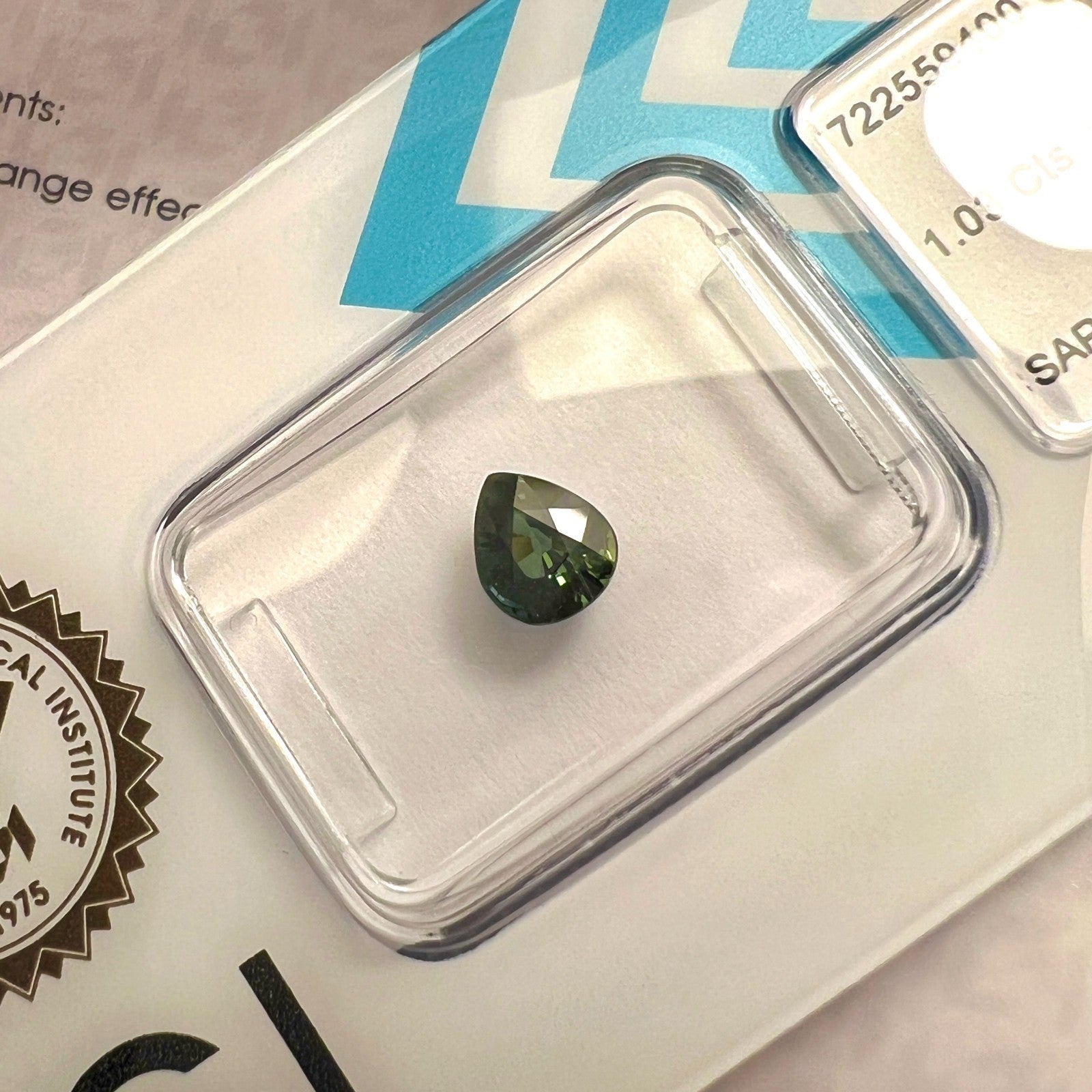 1.03ct Colour Change AUSTRALIAN Sapphire Blue Green Untreated IGI CERTIFIED Pear — view 5