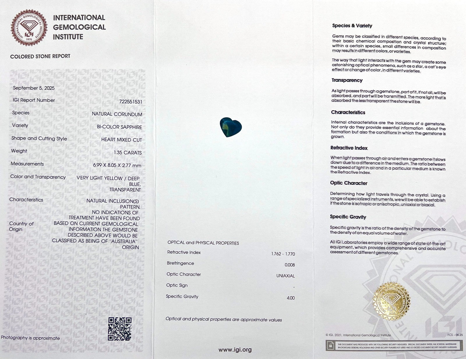 Unique 1.35ct Bi Colour Sapphire AUSTRALIA Yellow Blue NO HEAT IGI CERTIFIED — view 2