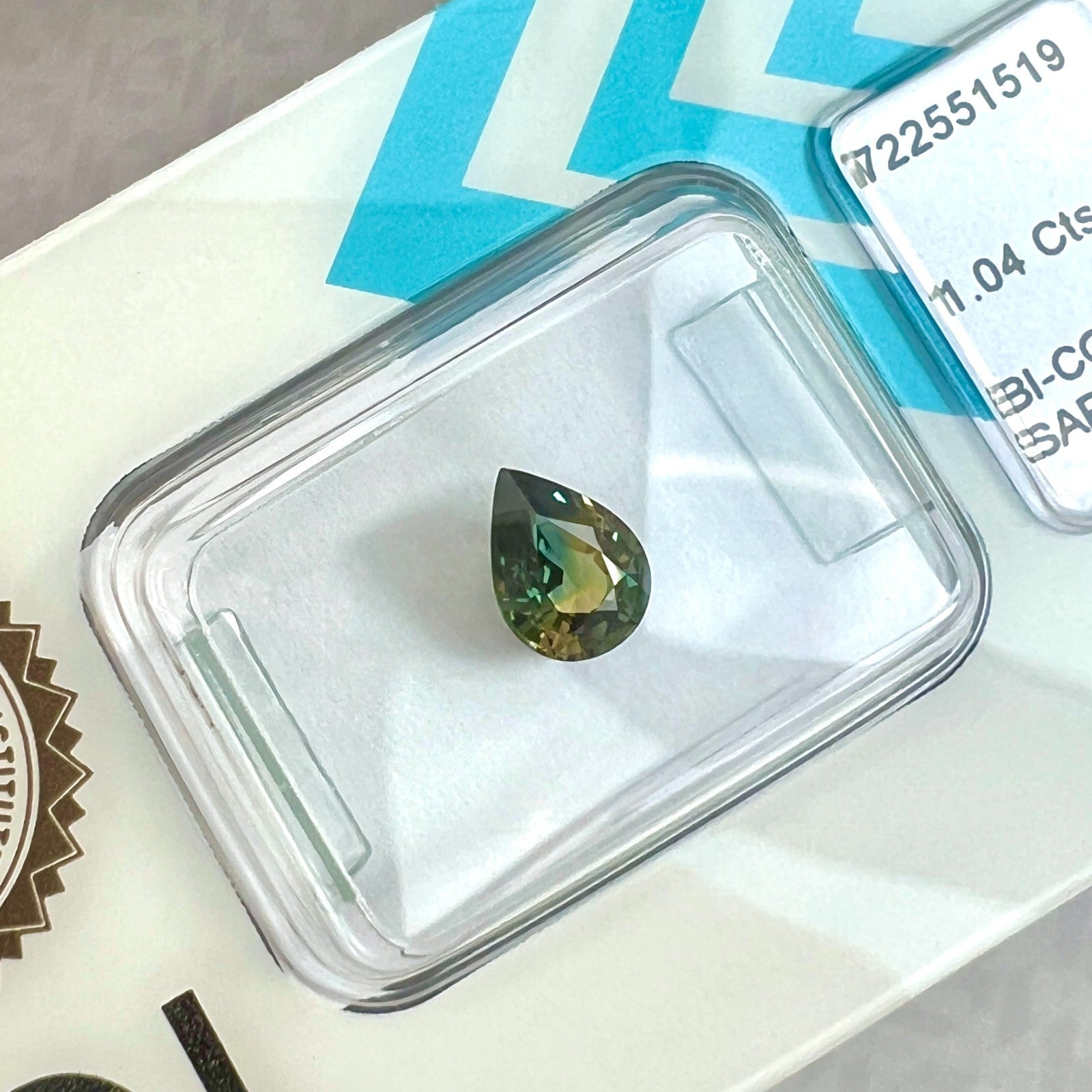 IGI CERTIFIED 1.04ct NATURAL Blue Yellow Bi Colour Sapphire AUSTRALIAN Pear Cut — view 5