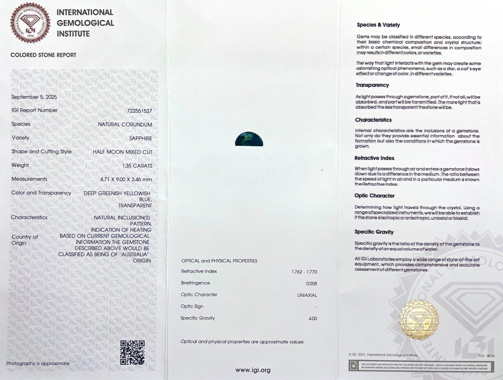 Unique IGI CERTIFIED 1.35ct AUSTRALIAN Bi Colour Yellow Blue Sapphire FANCY Cut — view 2