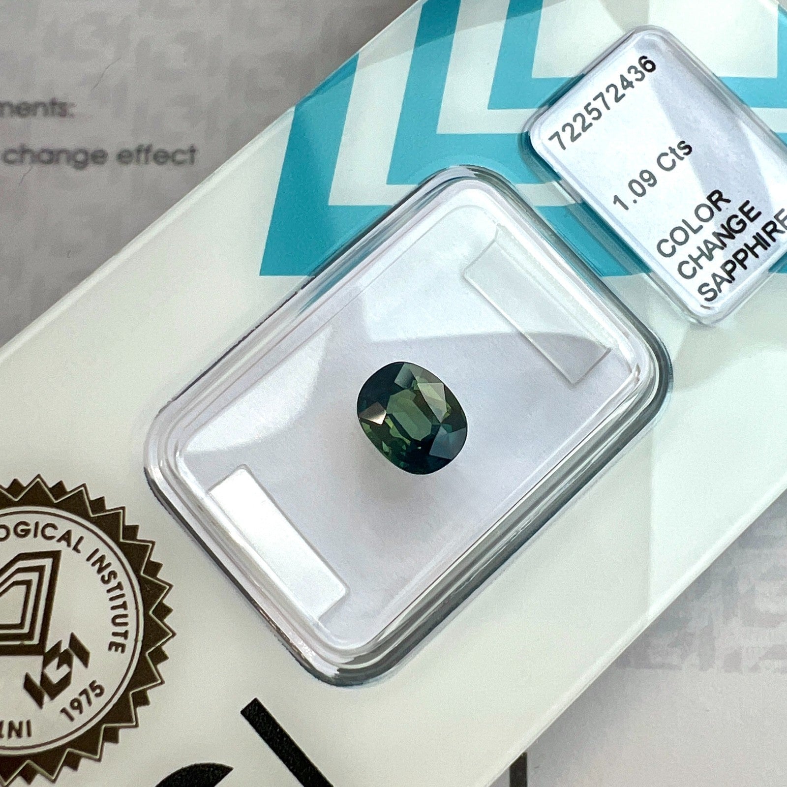 Rare IGI CERTIFIED 1.09ct Colour Change AUSTRALIA Green Blue Sapphire Oval Cut — view 1