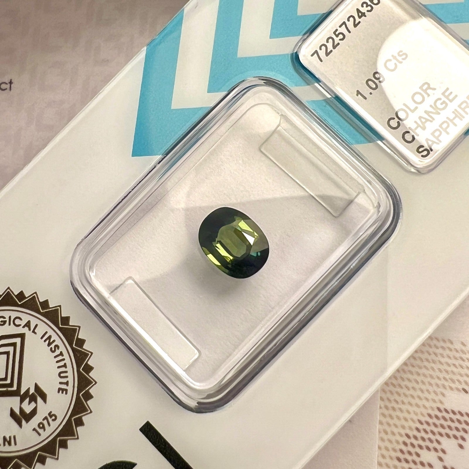 Rare IGI CERTIFIED 1.09ct Colour Change AUSTRALIA Green Blue Sapphire Oval Cut — view 5