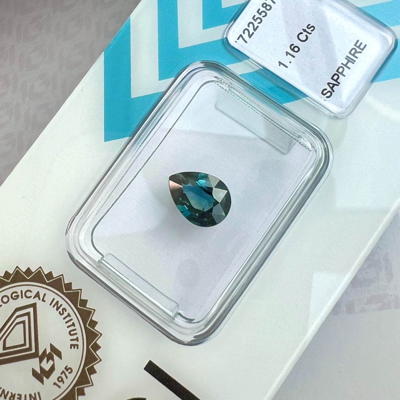 IGI CERTIFIED 1.16ct Sapphire AUSTRALIA Deep Green Blue Teal UNHEATED Pear Cut — view 3