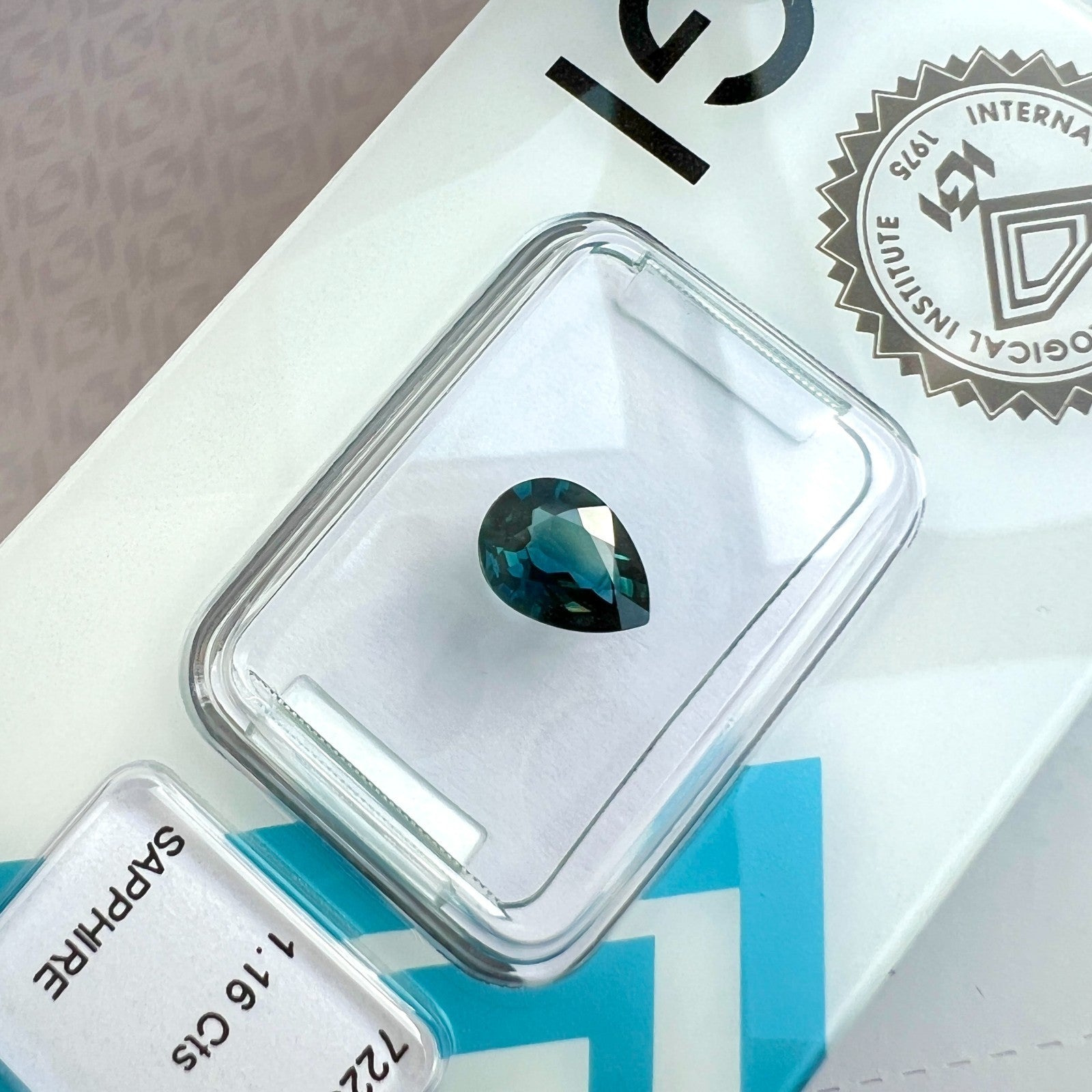IGI CERTIFIED 1.16ct Sapphire AUSTRALIA Deep Green Blue Teal UNHEATED Pear Cut — view 4