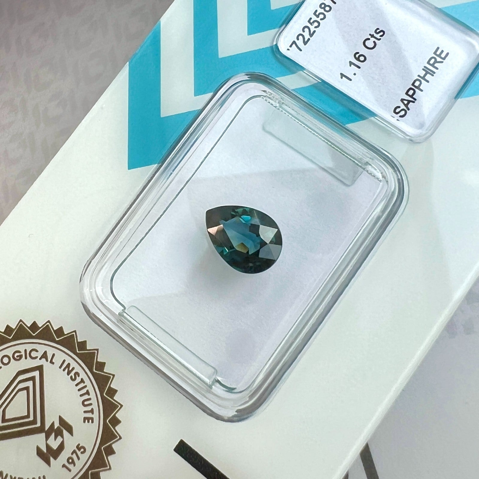 IGI CERTIFIED 1.16ct Sapphire AUSTRALIA Deep Green Blue Teal UNHEATED Pear Cut — view 5