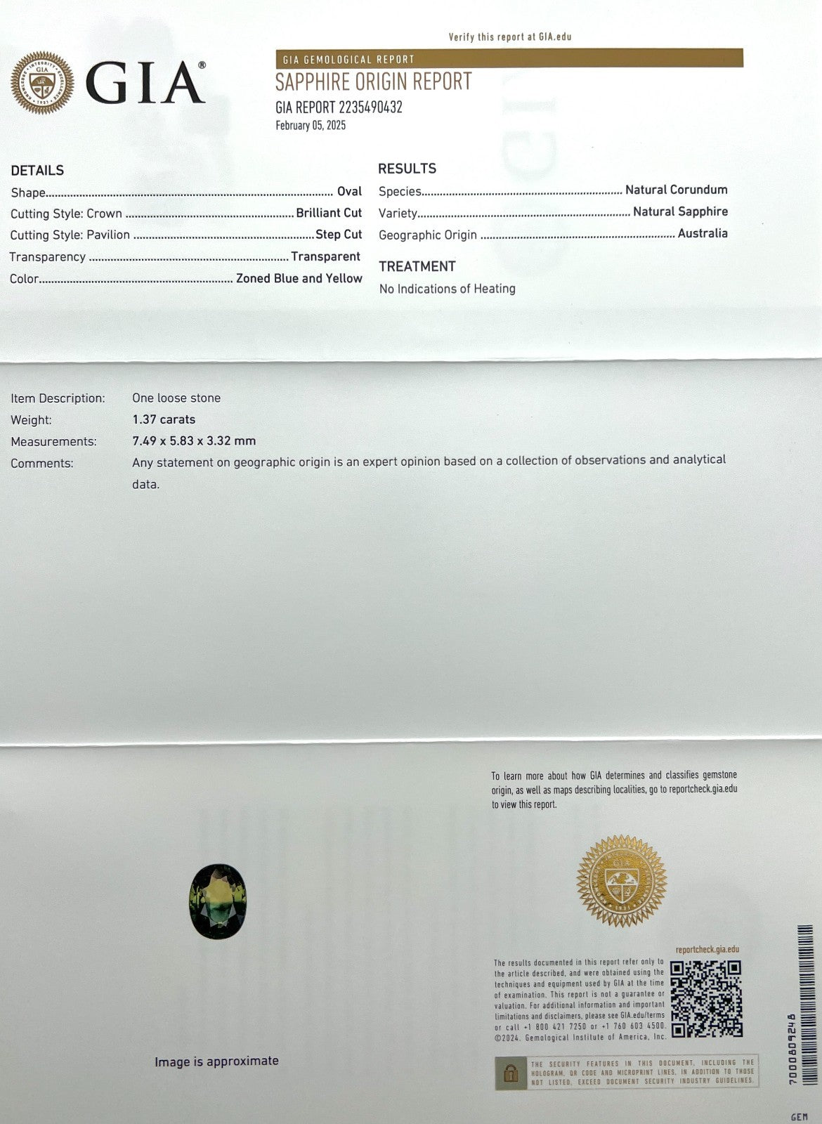 Unique GIA CERTIFIED Australian Parti Colour Sapphire 1.37ct Blue Yellow Oval — view 3