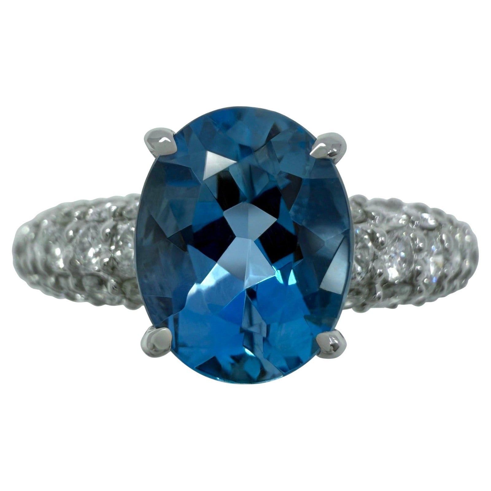 2.53ct Vivid Blue Oval Cut Santa Maria Aquamarine & Pavé Diamond Platinum Ring — view 1