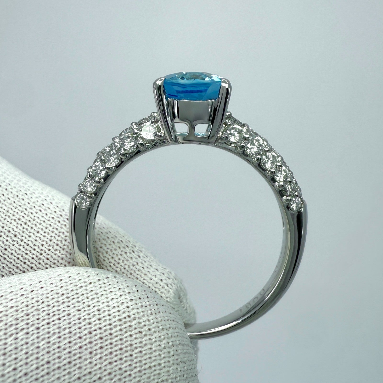 2.53ct Vivid Blue Oval Cut Santa Maria Aquamarine & Pavé Diamond Platinum Ring — view 5