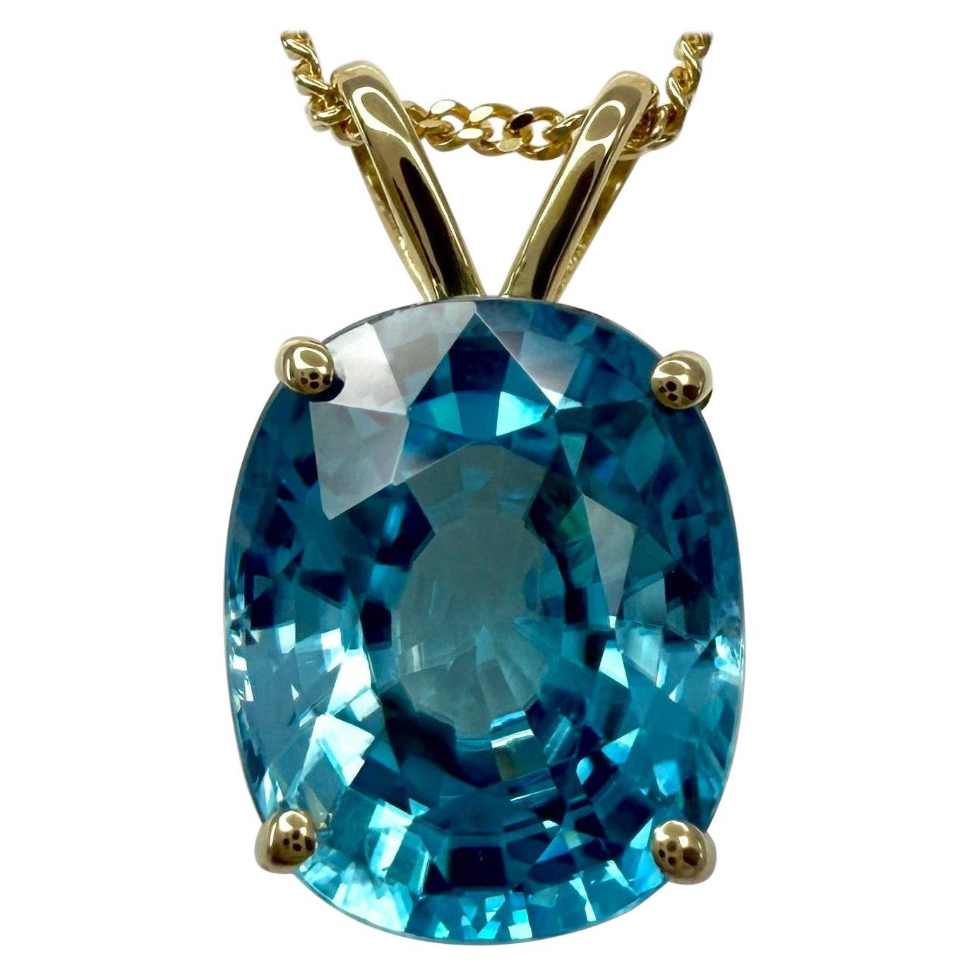 6.15ct Natural Blue Zircon Fancy Cut 18k Yellow Gold Diamond Hidden Halo Pendant