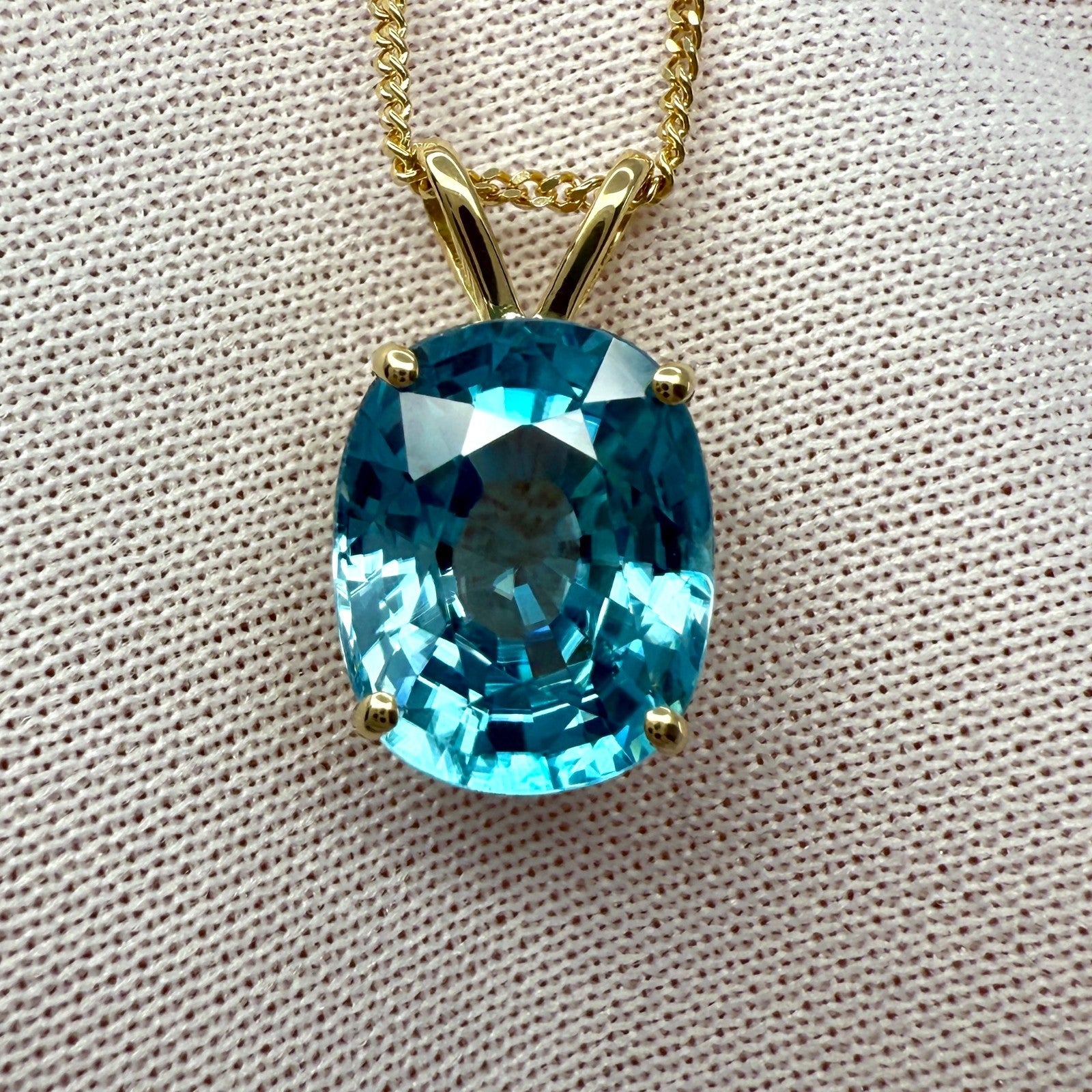 6.15ct Natural Blue Zircon Fancy Cut 18k Yellow Gold Diamond Hidden Halo Pendant — view 2