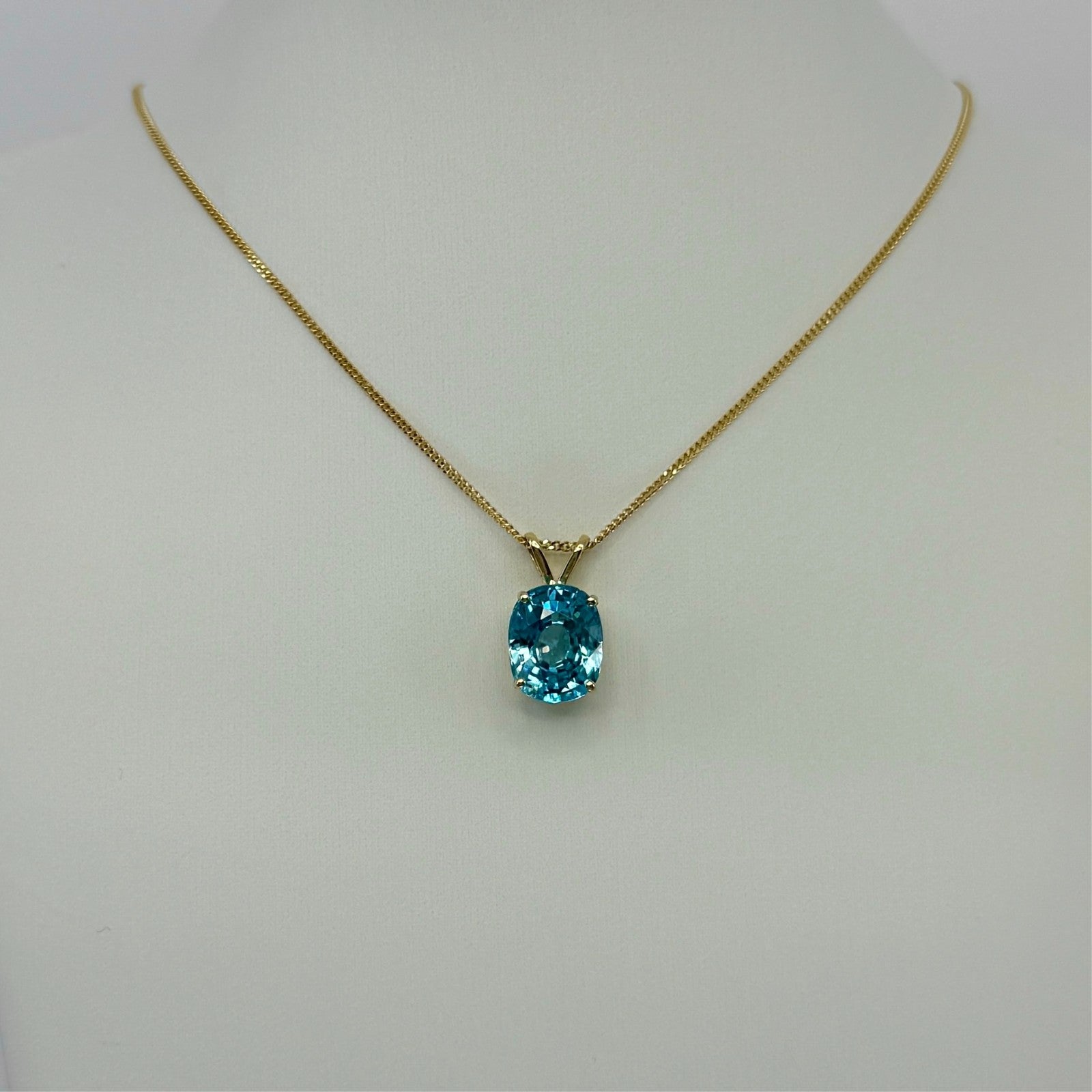 6.15ct Natural Blue Zircon Fancy Cut 18k Yellow Gold Diamond Hidden Halo Pendant — view 3