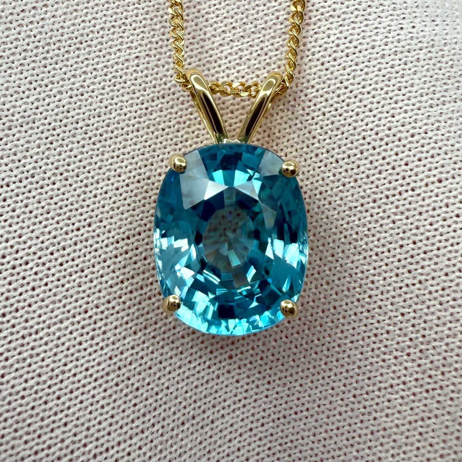 6.15ct Natural Blue Zircon Fancy Cut 18k Yellow Gold Diamond Hidden Halo Pendant — view 4