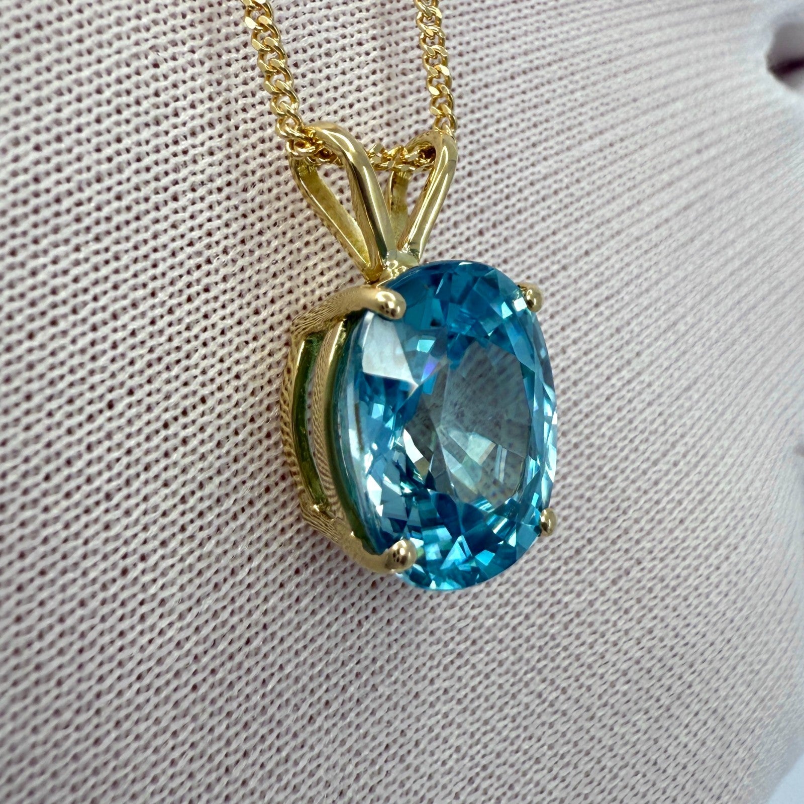 6.15ct Natural Blue Zircon Fancy Cut 18k Yellow Gold Diamond Hidden Halo Pendant — view 5