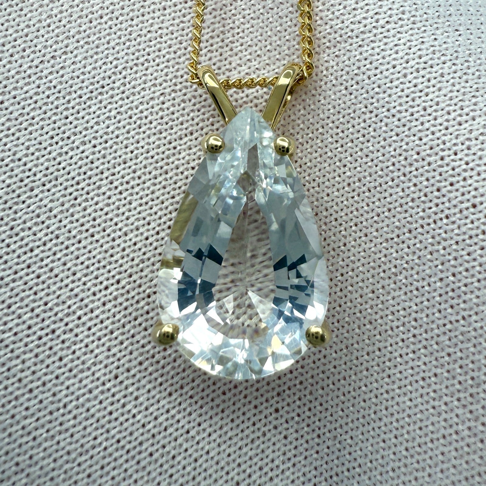 4.24ct Light Blue Aquamarine Pear Cut 18k Yellow Gold Solitaire Pendant Necklace — view 2