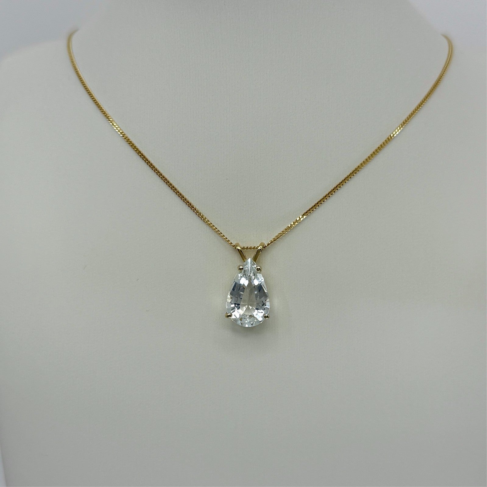 4.24ct Light Blue Aquamarine Pear Cut 18k Yellow Gold Solitaire Pendant Necklace — view 3