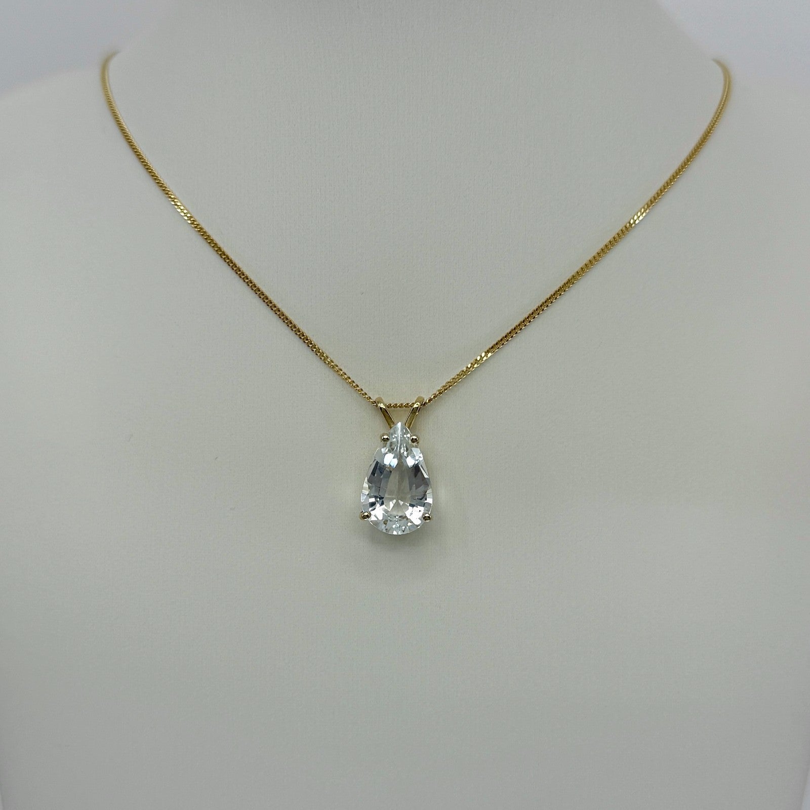 4.24ct Light Blue Aquamarine Pear Cut 18k Yellow Gold Solitaire Pendant Necklace — view 5