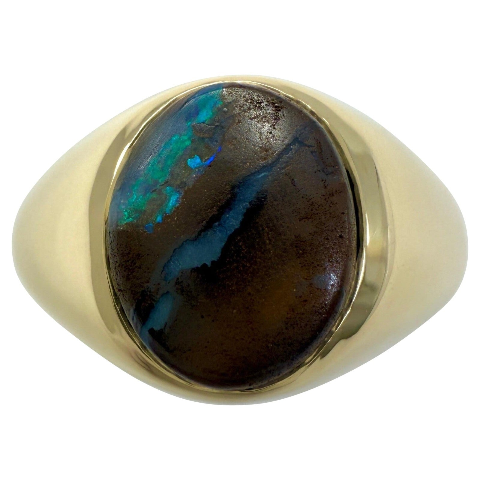Natural 2.45ct Australian Black Boulder Opal 9k Yellow Gold Oval Signet Ring