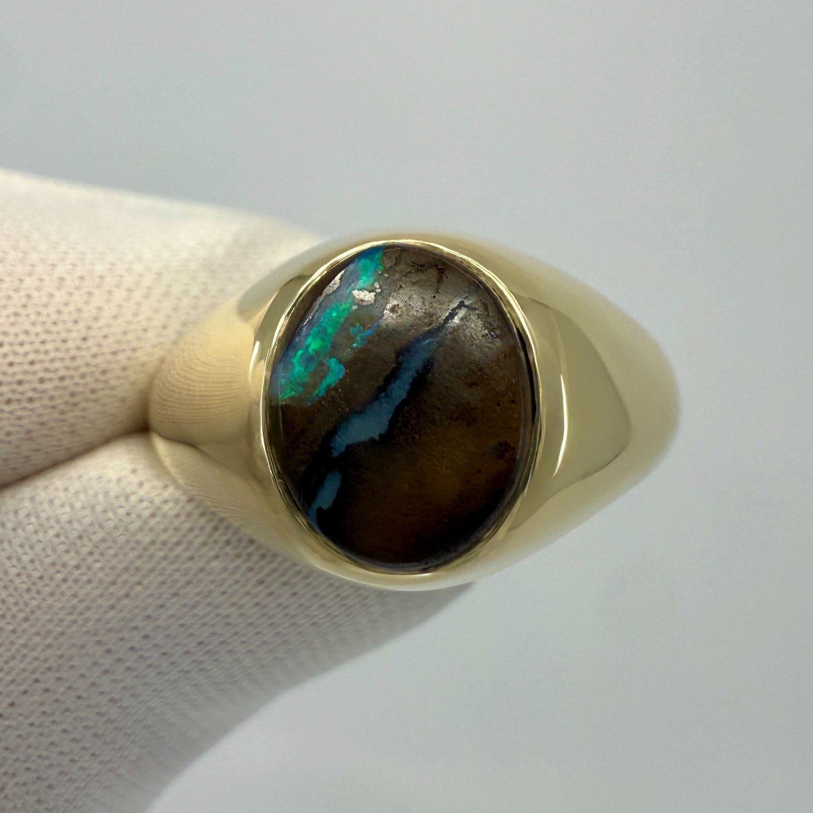Natural 2.45ct Australian Black Boulder Opal 9k Yellow Gold Oval Signet Ring — view 2