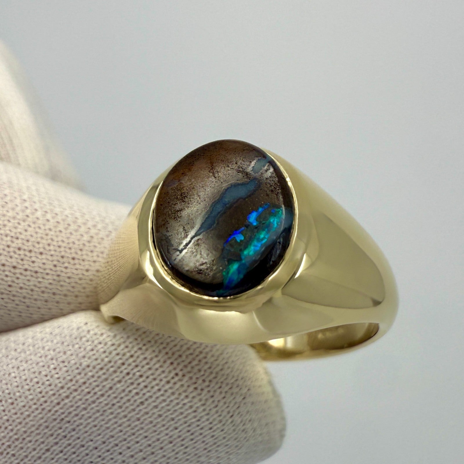 Natural 2.45ct Australian Black Boulder Opal 9k Yellow Gold Oval Signet Ring — view 3