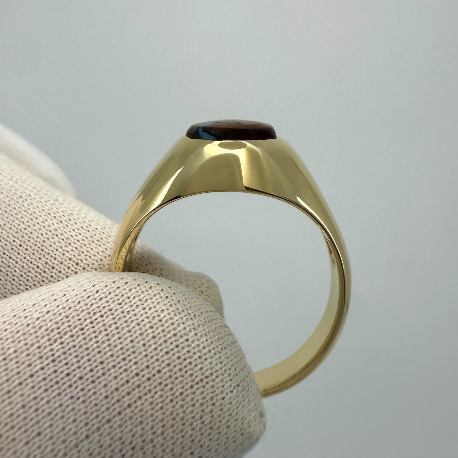 Natural 2.45ct Australian Black Boulder Opal 9k Yellow Gold Oval Signet Ring — view 4