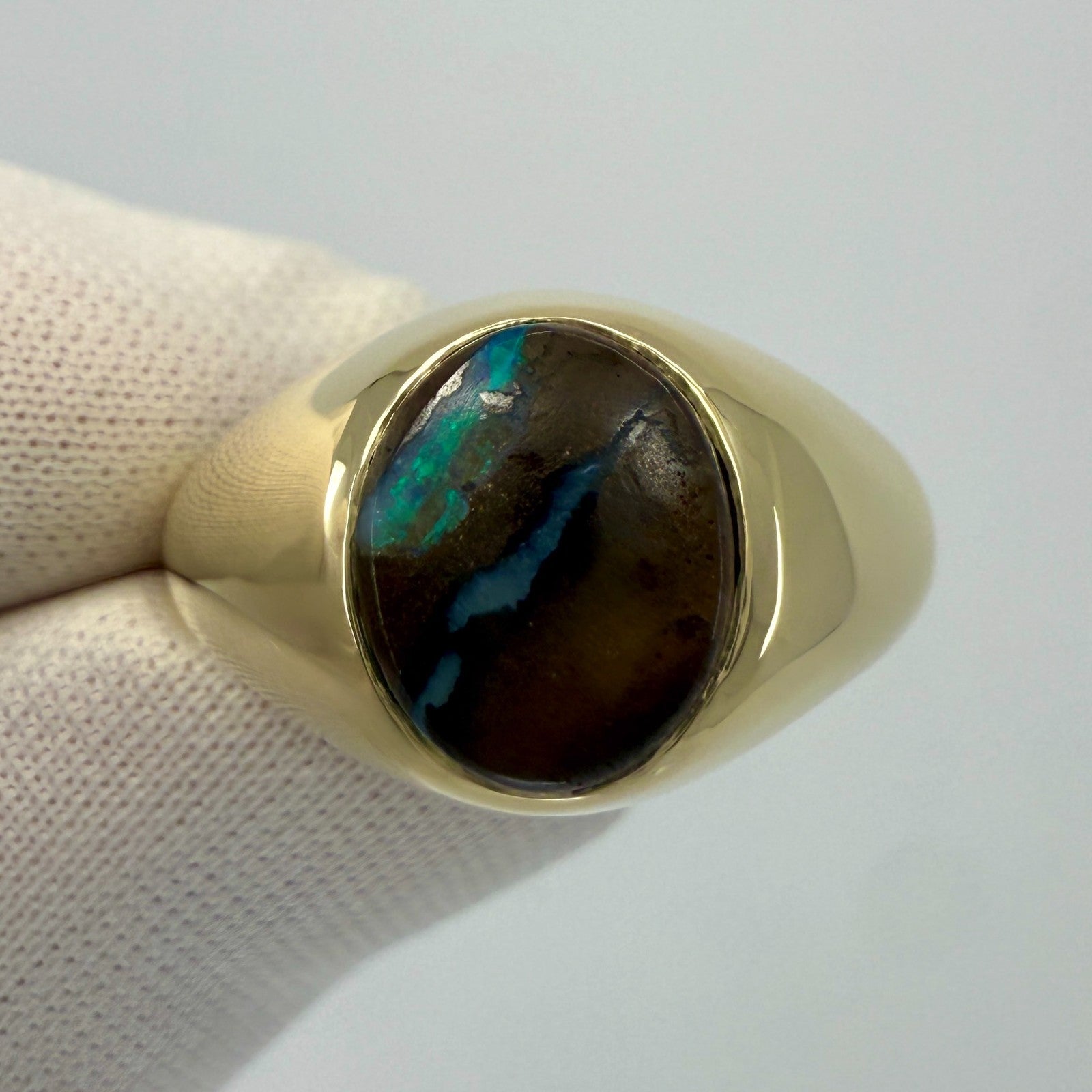 Natural 2.45ct Australian Black Boulder Opal 9k Yellow Gold Oval Signet Ring — view 5