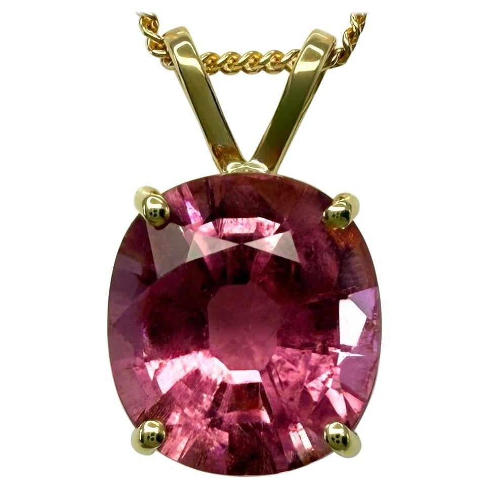 3.60ct Pink Purple Rubellite Tourmaline Oval 18k Yellow Gold Pendant Necklace