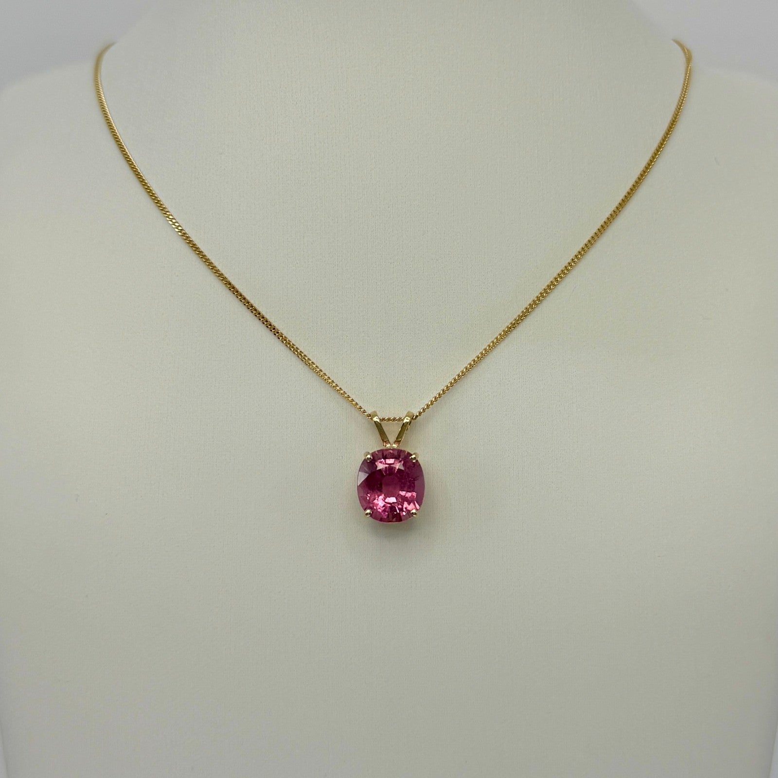 3.60ct Pink Purple Rubellite Tourmaline Oval 18k Yellow Gold Pendant Necklace — view 5