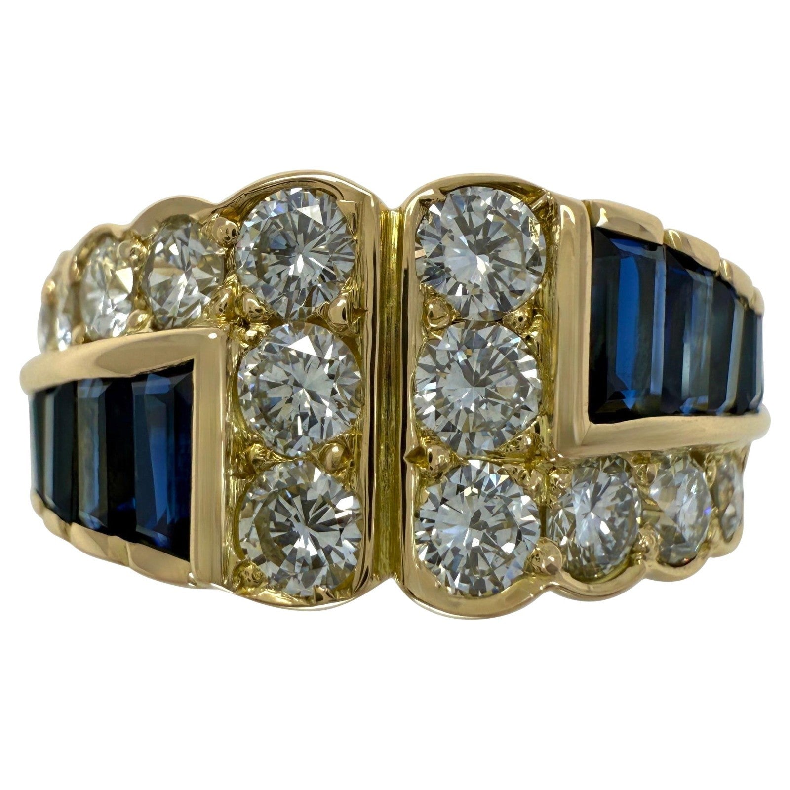 Rare Vintage 2.24ct Van Cleef & Arpels Blue Sapphire Diamond Cocktail Band Ring — view 1