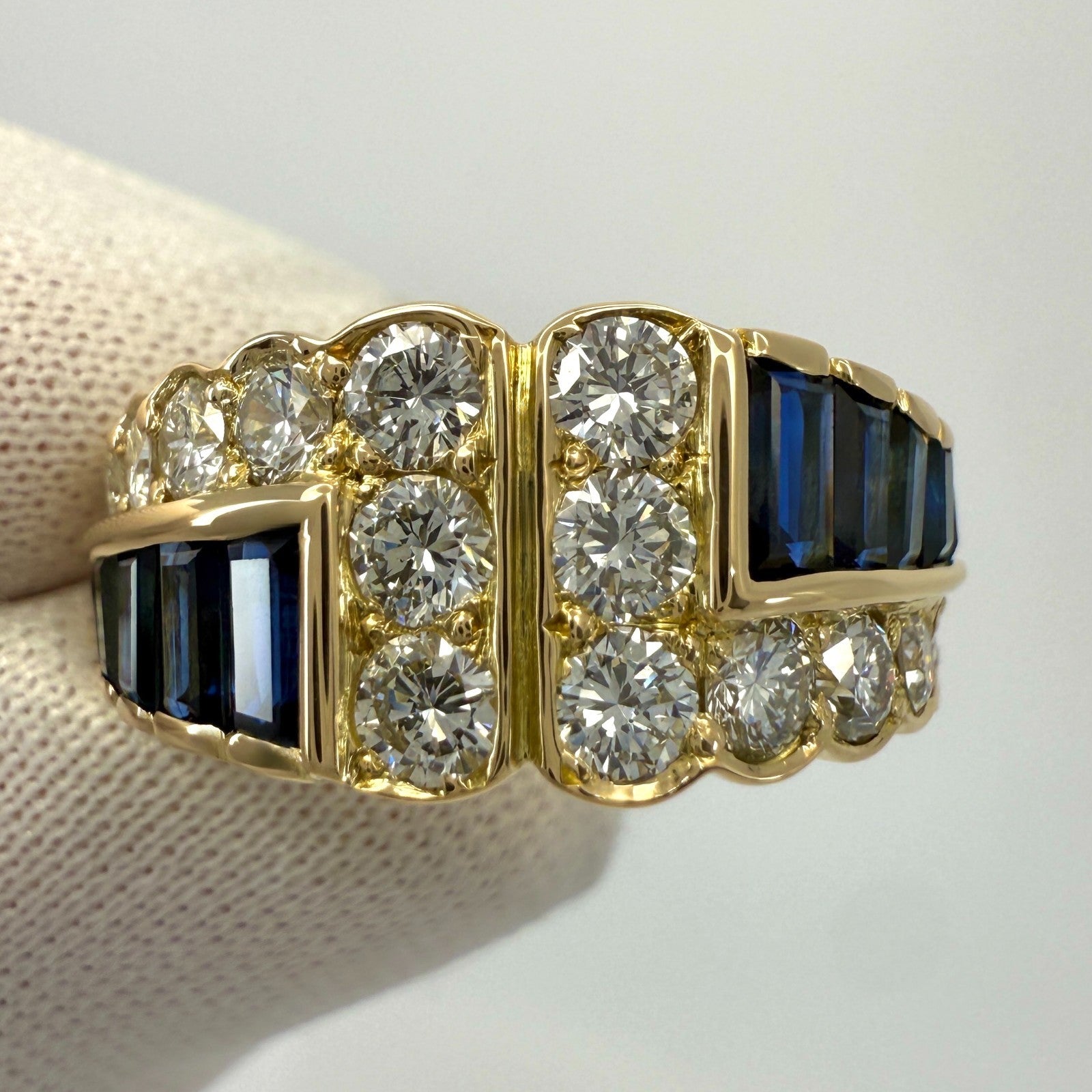Rare Vintage 2.24ct Van Cleef & Arpels Blue Sapphire Diamond Cocktail Band Ring — view 3