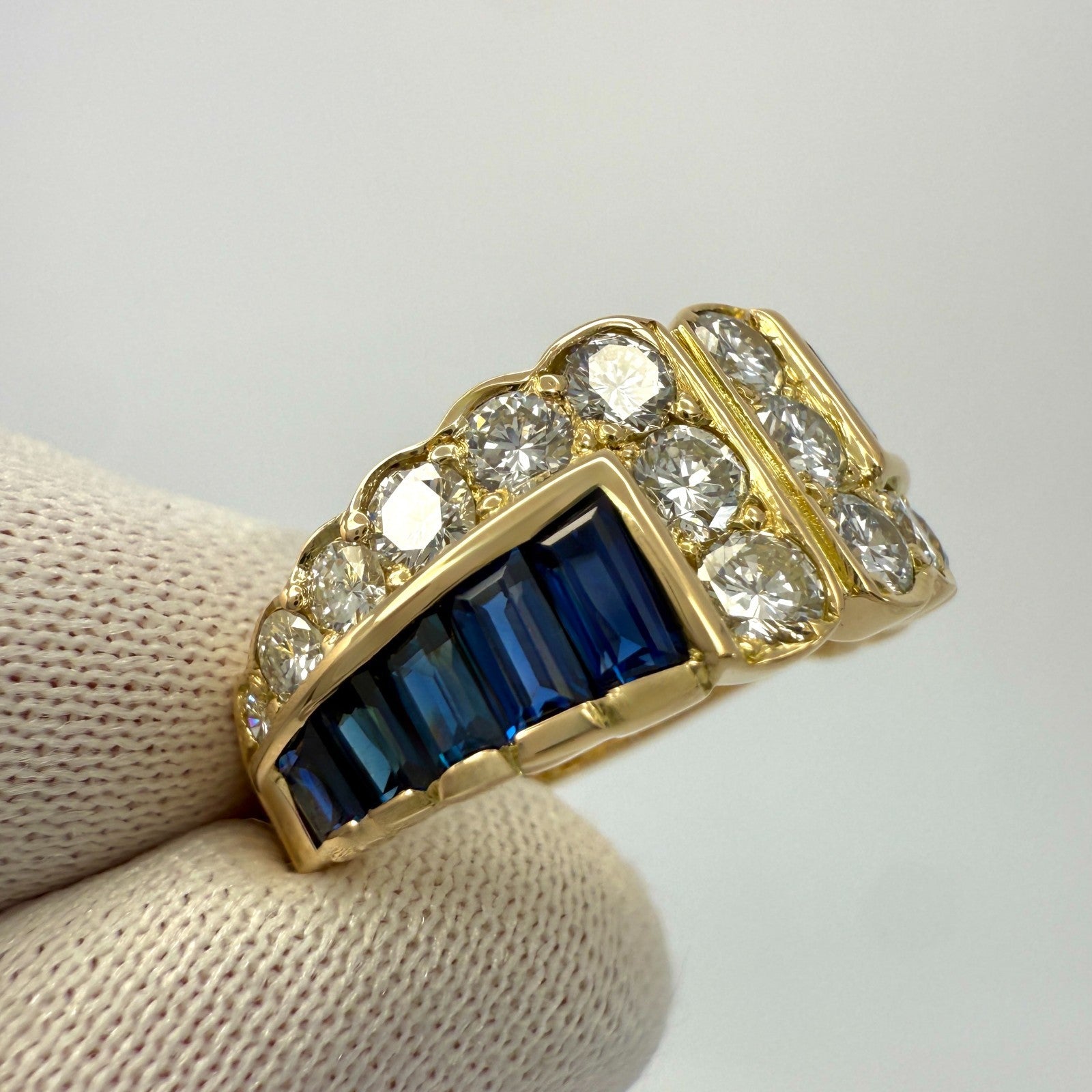 Rare Vintage 2.24ct Van Cleef & Arpels Blue Sapphire Diamond Cocktail Band Ring — view 4