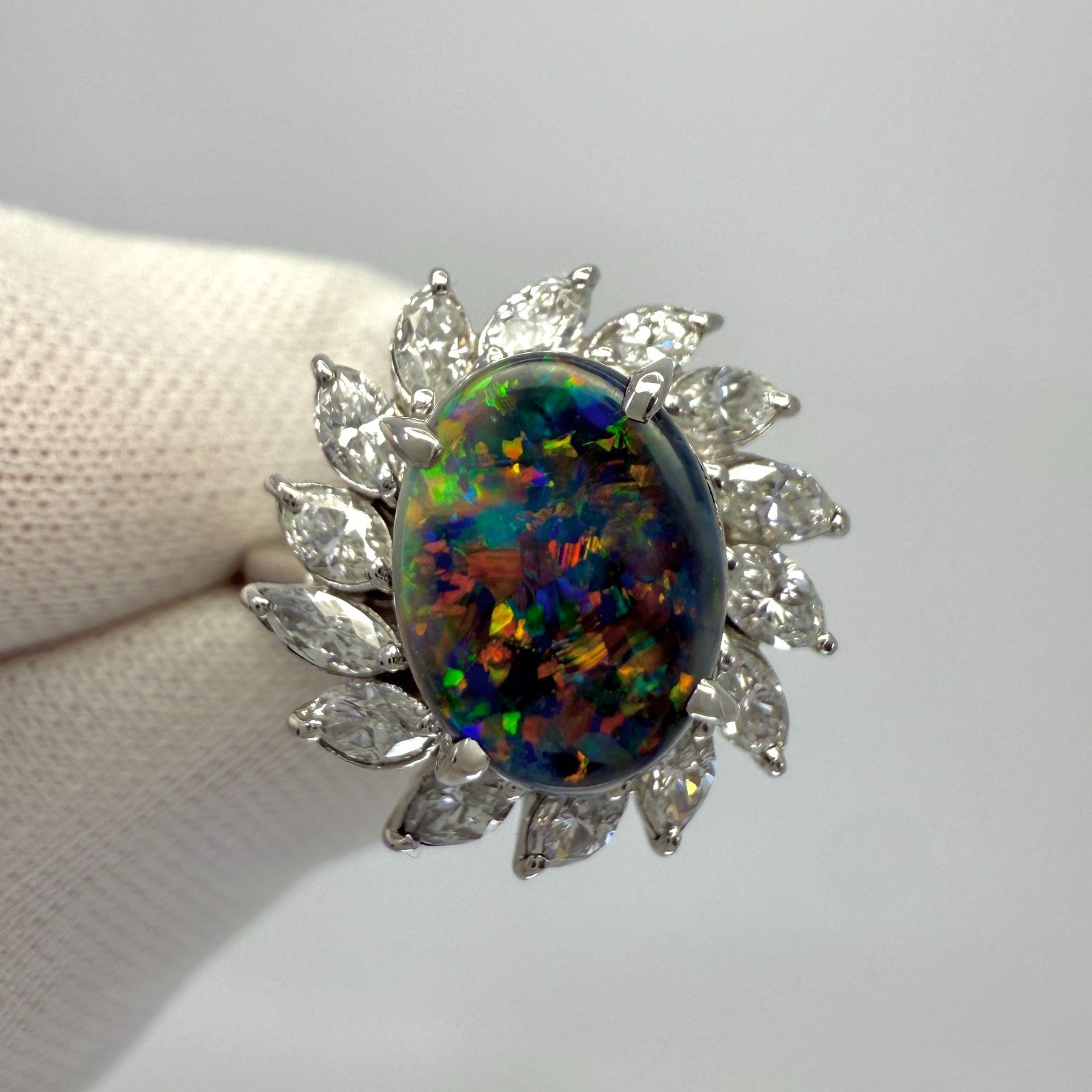 1.77ct Fine Australian Black Opal & Diamond Platinum Halo Cocktail Ring — view 2