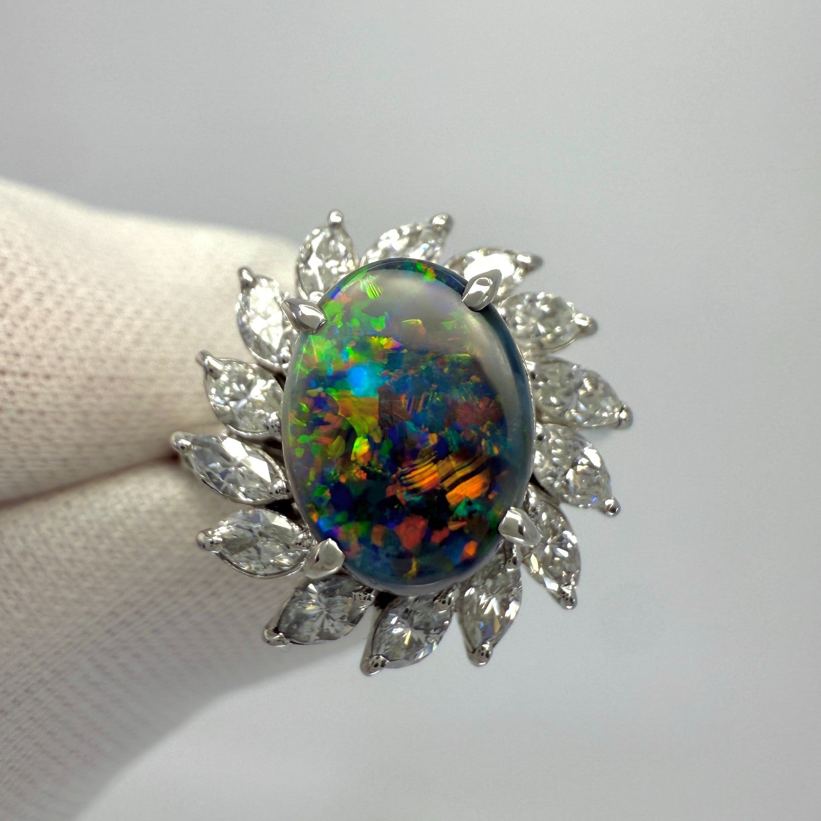 1.77ct Fine Australian Black Opal & Diamond Platinum Halo Cocktail Ring — view 3