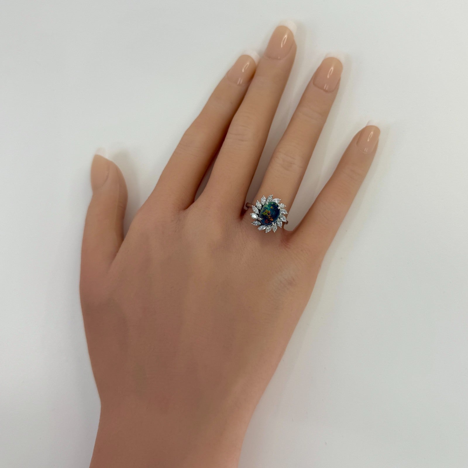1.77ct Fine Australian Black Opal & Diamond Platinum Halo Cocktail Ring — view 4