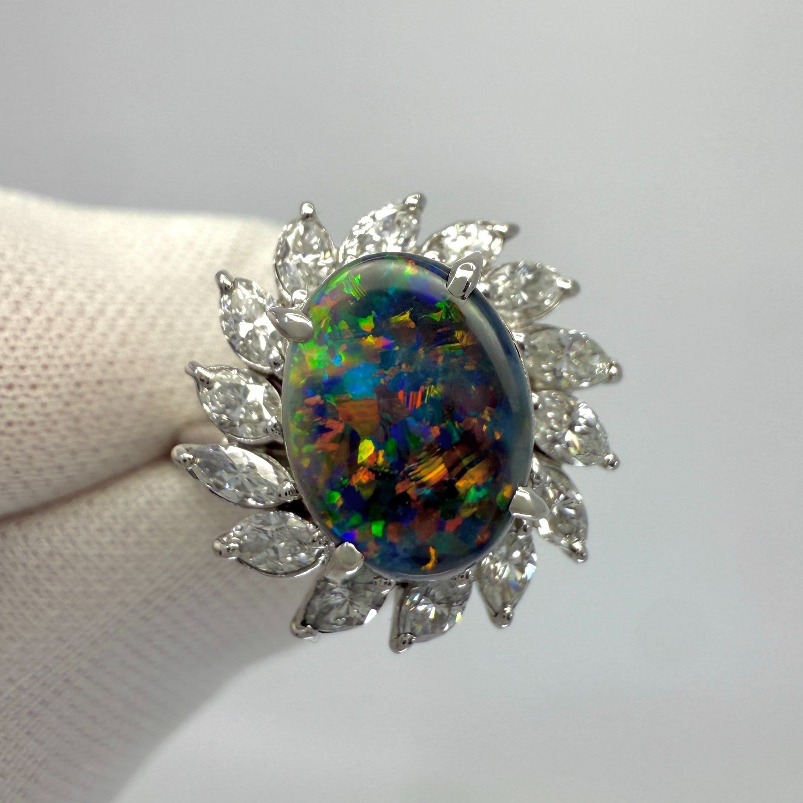 1.77ct Fine Australian Black Opal & Diamond Platinum Halo Cocktail Ring — view 5