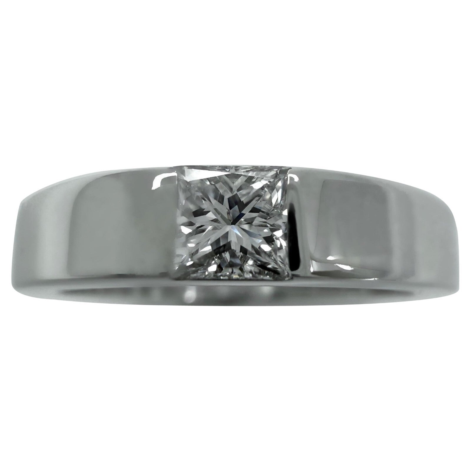 Cartier Square Princess Cut 0.25ct Diamond 18k White Gold Solitaire Band Ring 49 — view 1