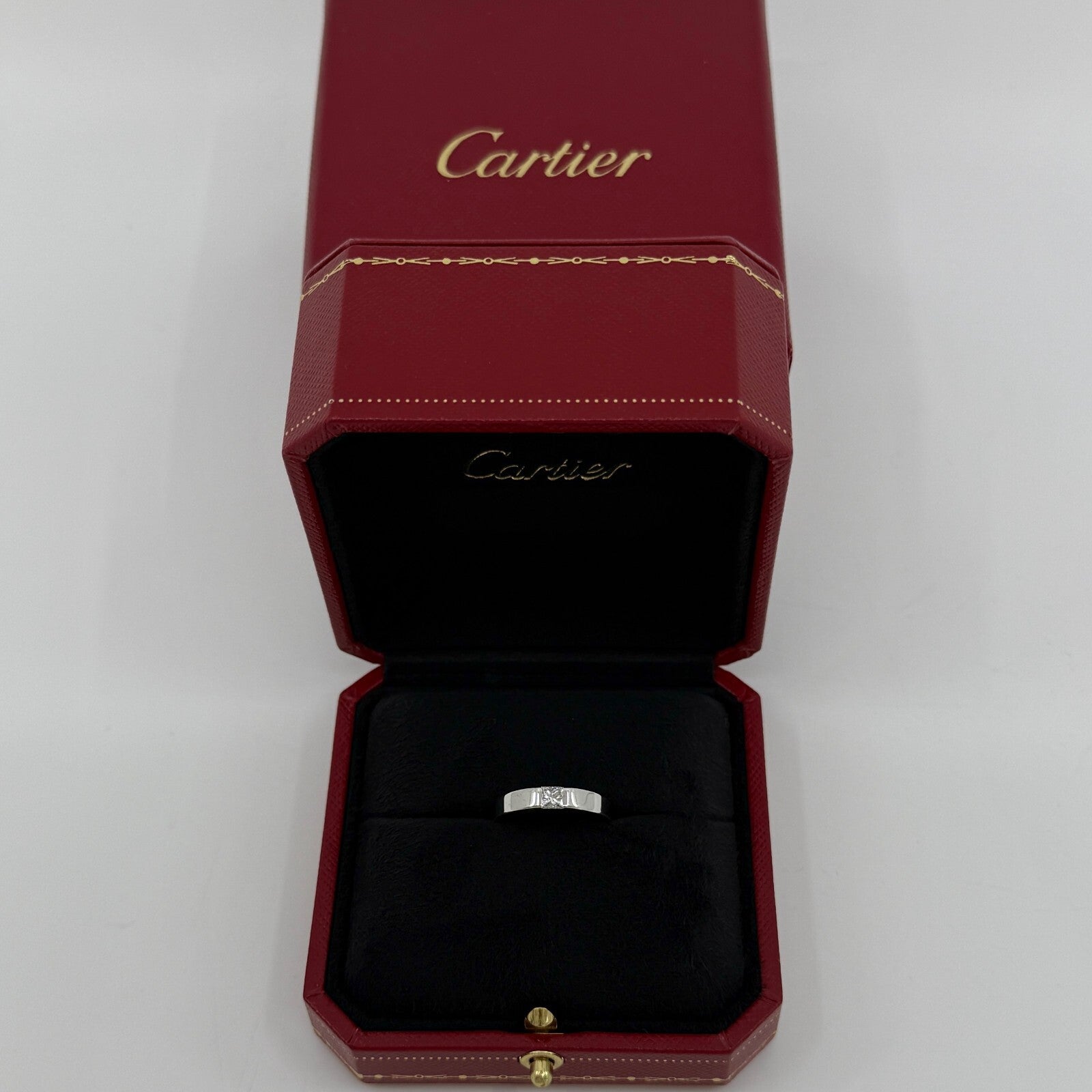 Cartier Square Princess Cut 0.25ct Diamond 18k White Gold Solitaire Band Ring 49 — view 2