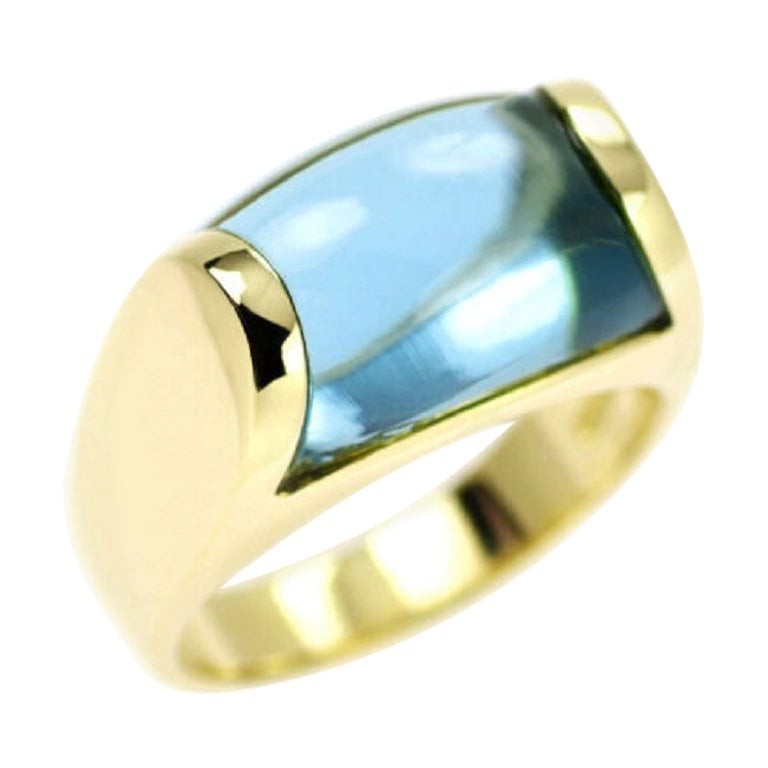 Vintage Bvlgari Tronchetto 18k Yellow Gold Blue Topaz Dome Ring US5