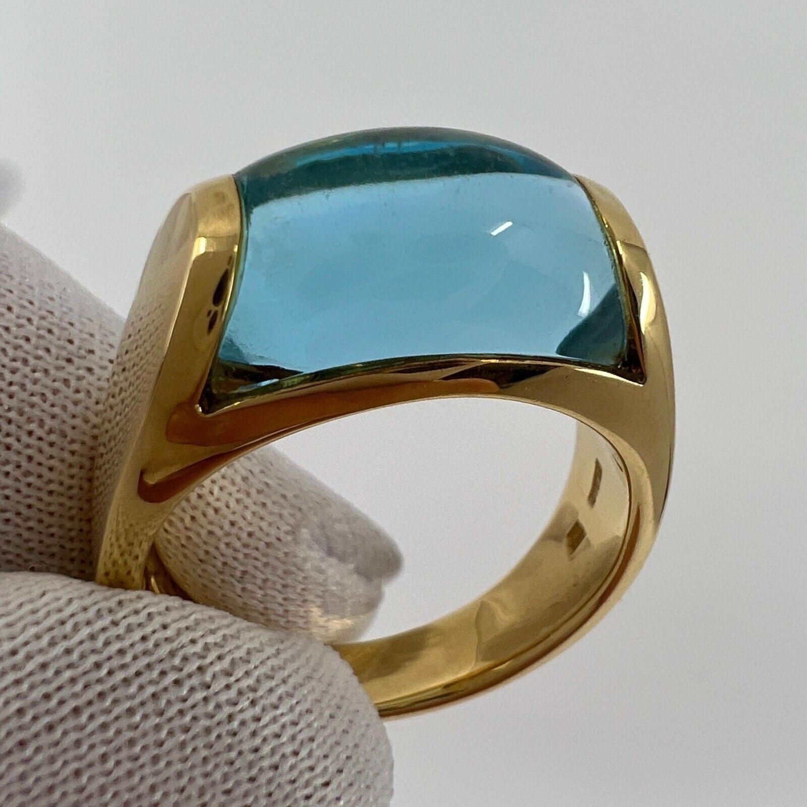 Vintage Bvlgari Tronchetto 18k Yellow Gold Blue Topaz Dome Ring US5 — view 3
